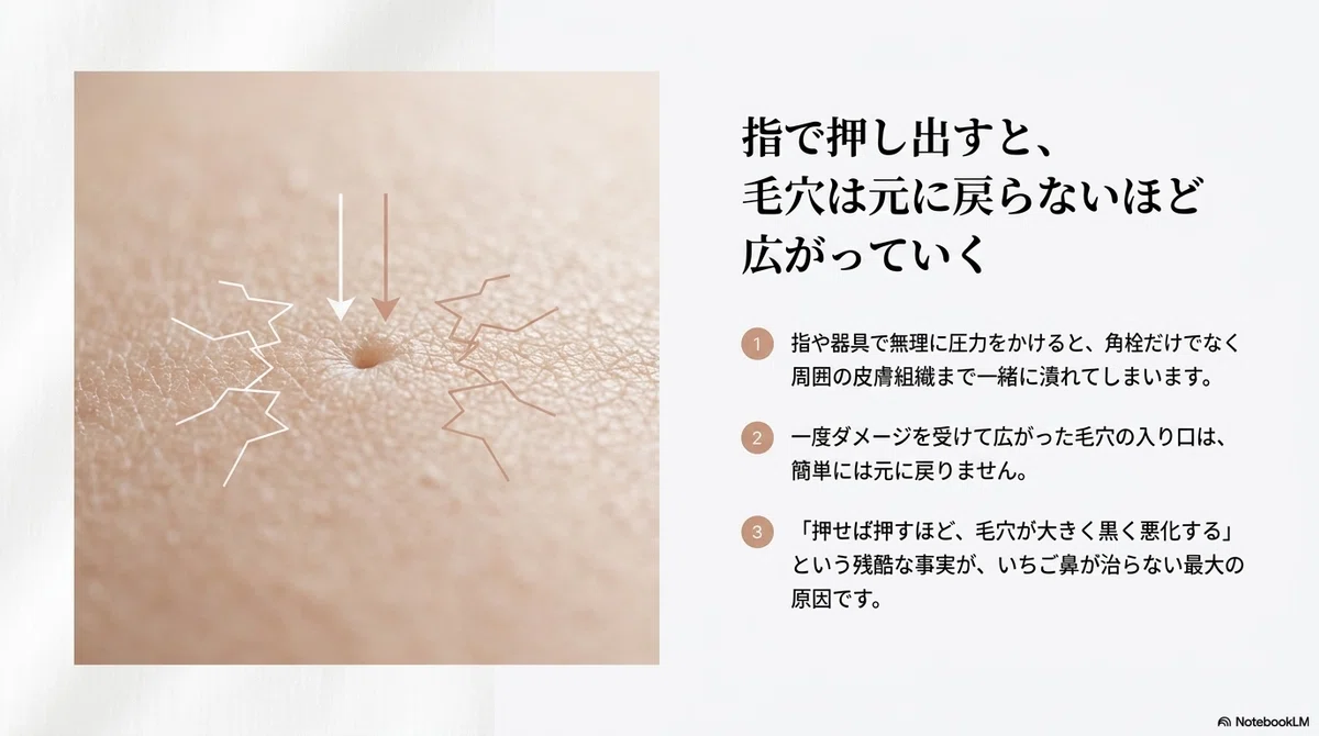 角栓の押し出しやめられない:角栓を押し出して後悔した、私の失敗談の図解(その2)