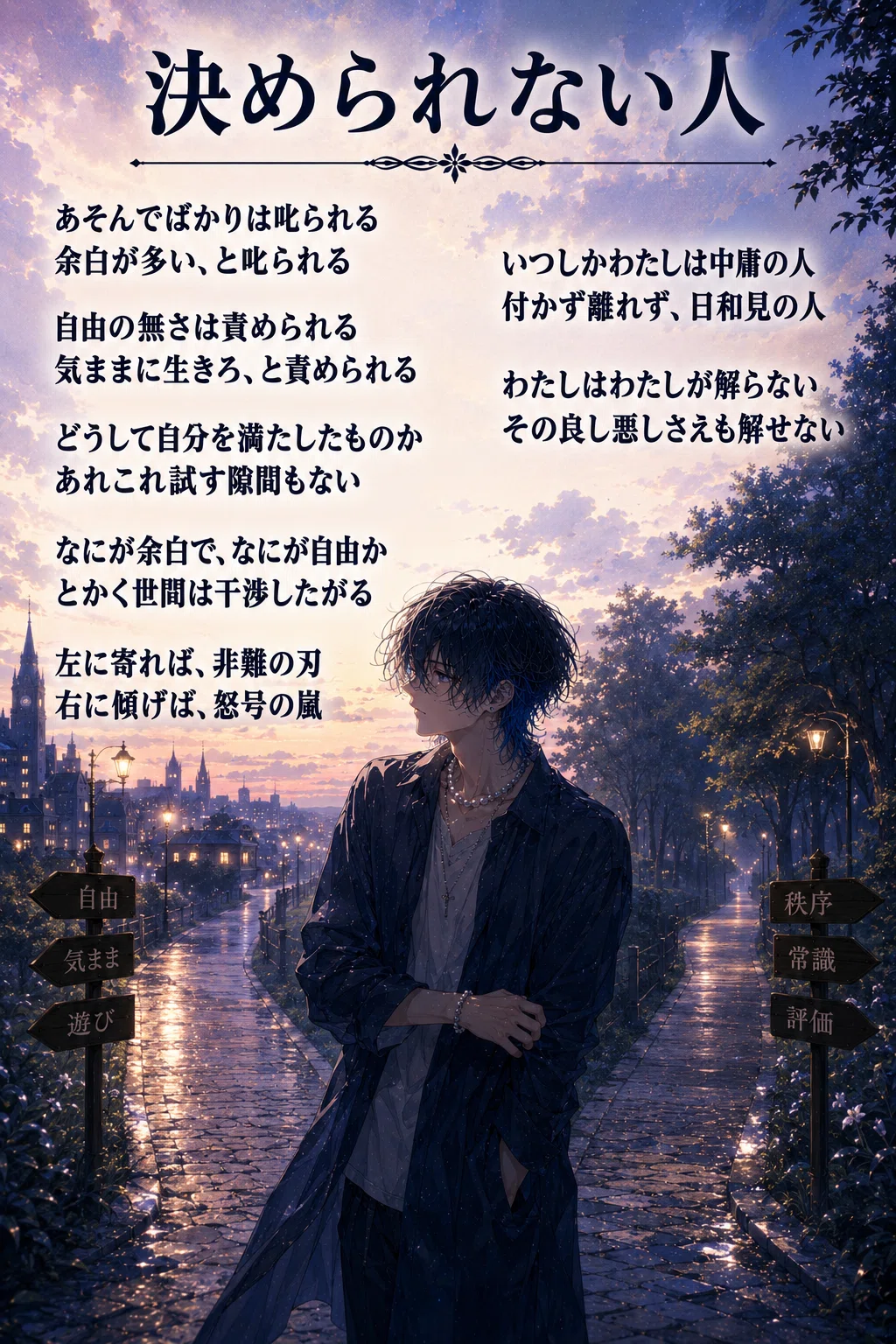 詩画「他人とは感謝で繋がる」 詩画集072 決められない人｜水守わをん (みずもり・わをん)