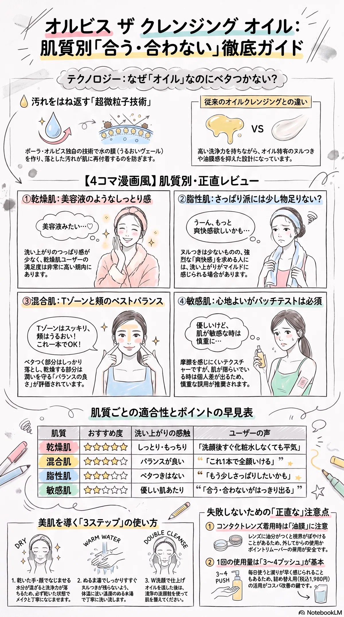 オルビス クレンジングオイルの要点をまとめたインフォグラフィック