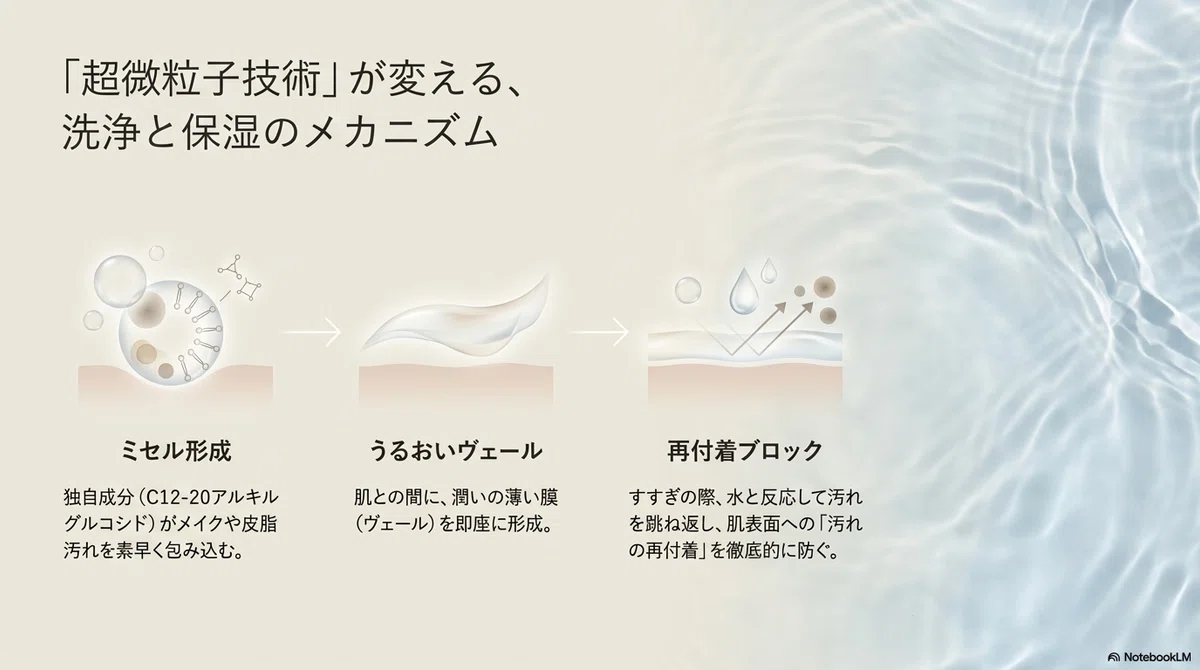 オルビス クレンジングオイル:「超微粒子技術」とは?毛穴汚れへのアプローチを整理の図解