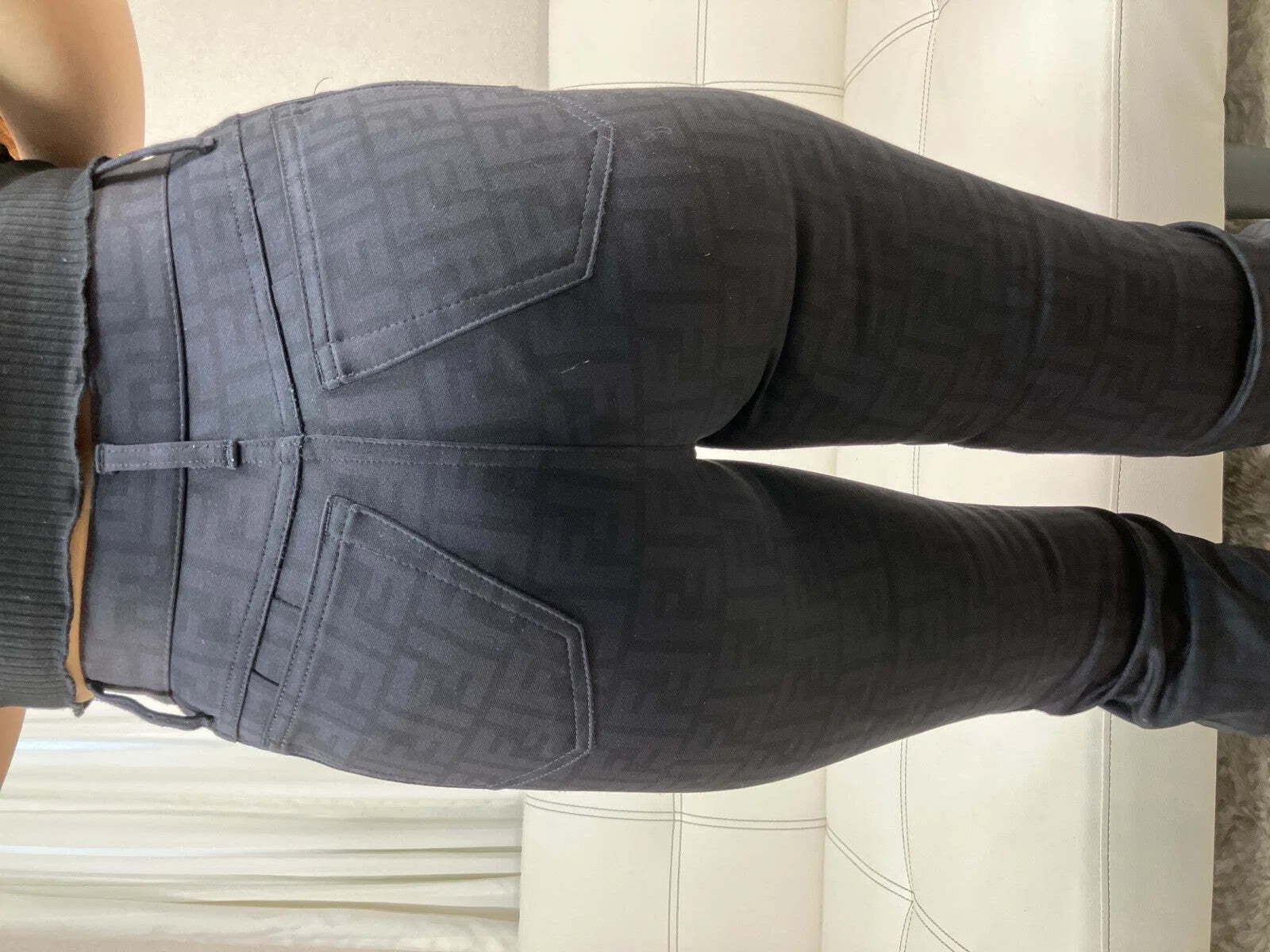 FENDI Jeans Zucca FF Monogram Stretch Pants Black Italy Womens 27
