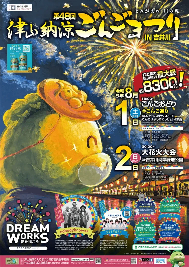 津山納涼ごんごまつり、8月1・2日に開催 約8300発の花火、今年は鶴山