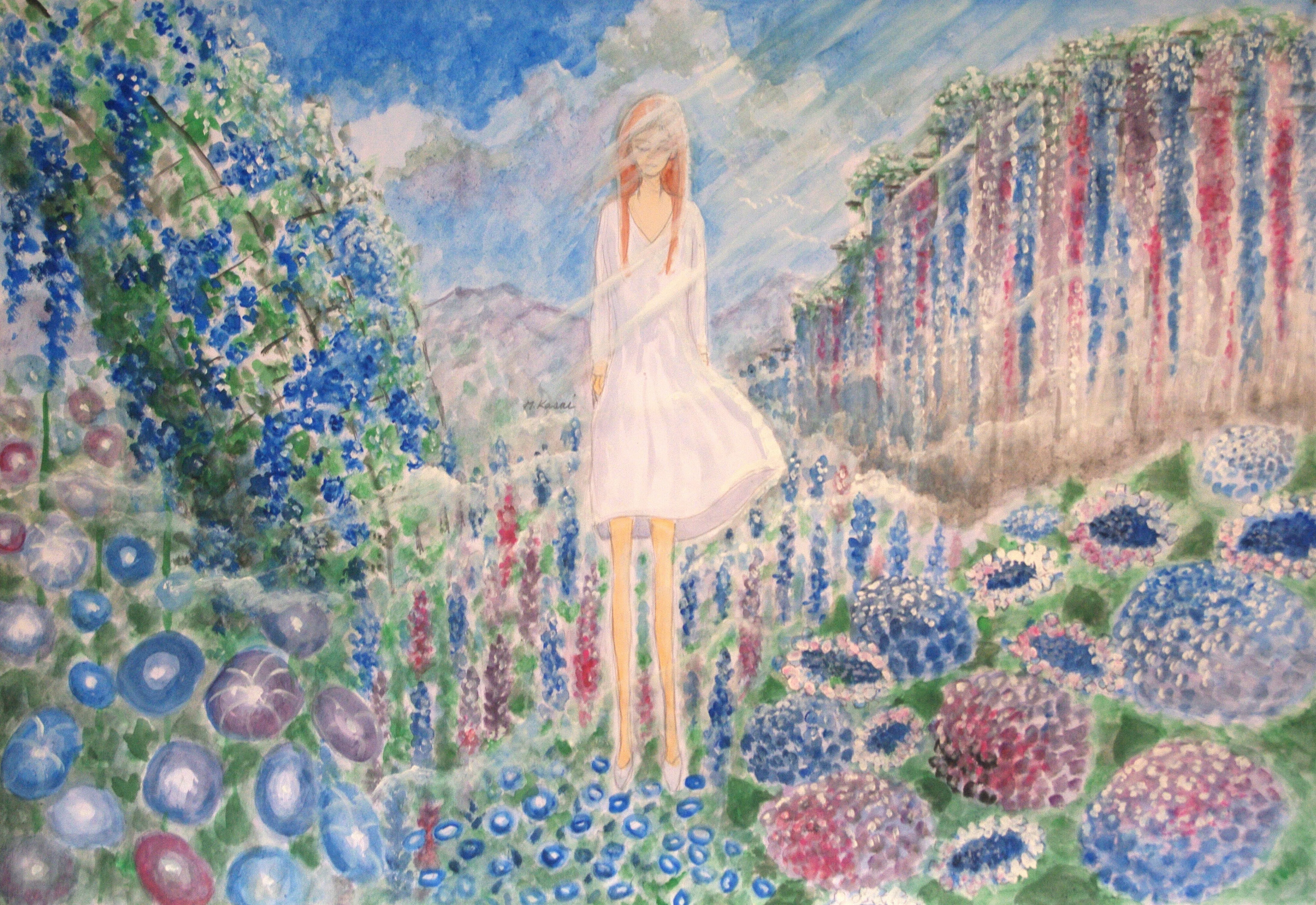 霞たなびく高原の青の花壇｜マシュー・カサイ
