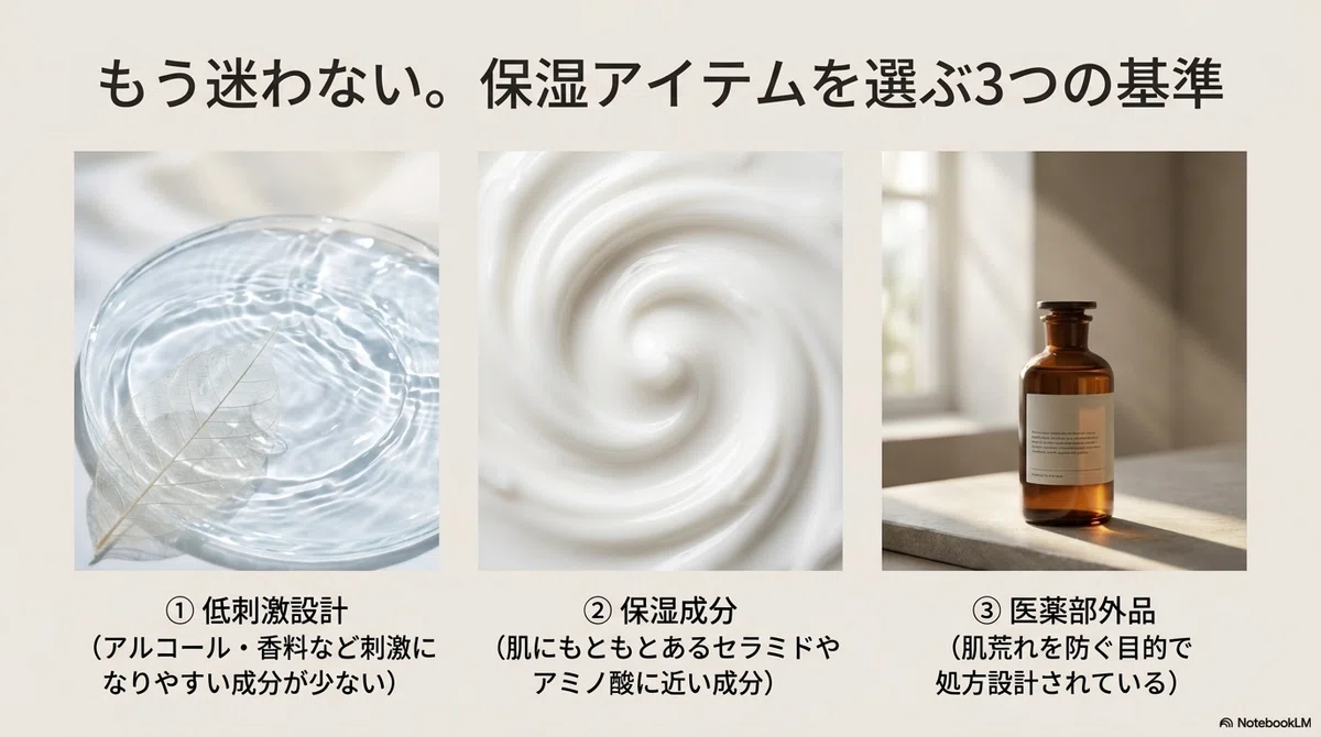 化粧水：実際に使って肌が落ち着いた保湿アイテムの図解
