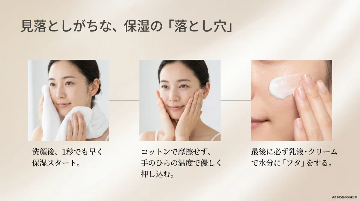化粧水：それでも見落としがちな、保湿の落とし穴の図解