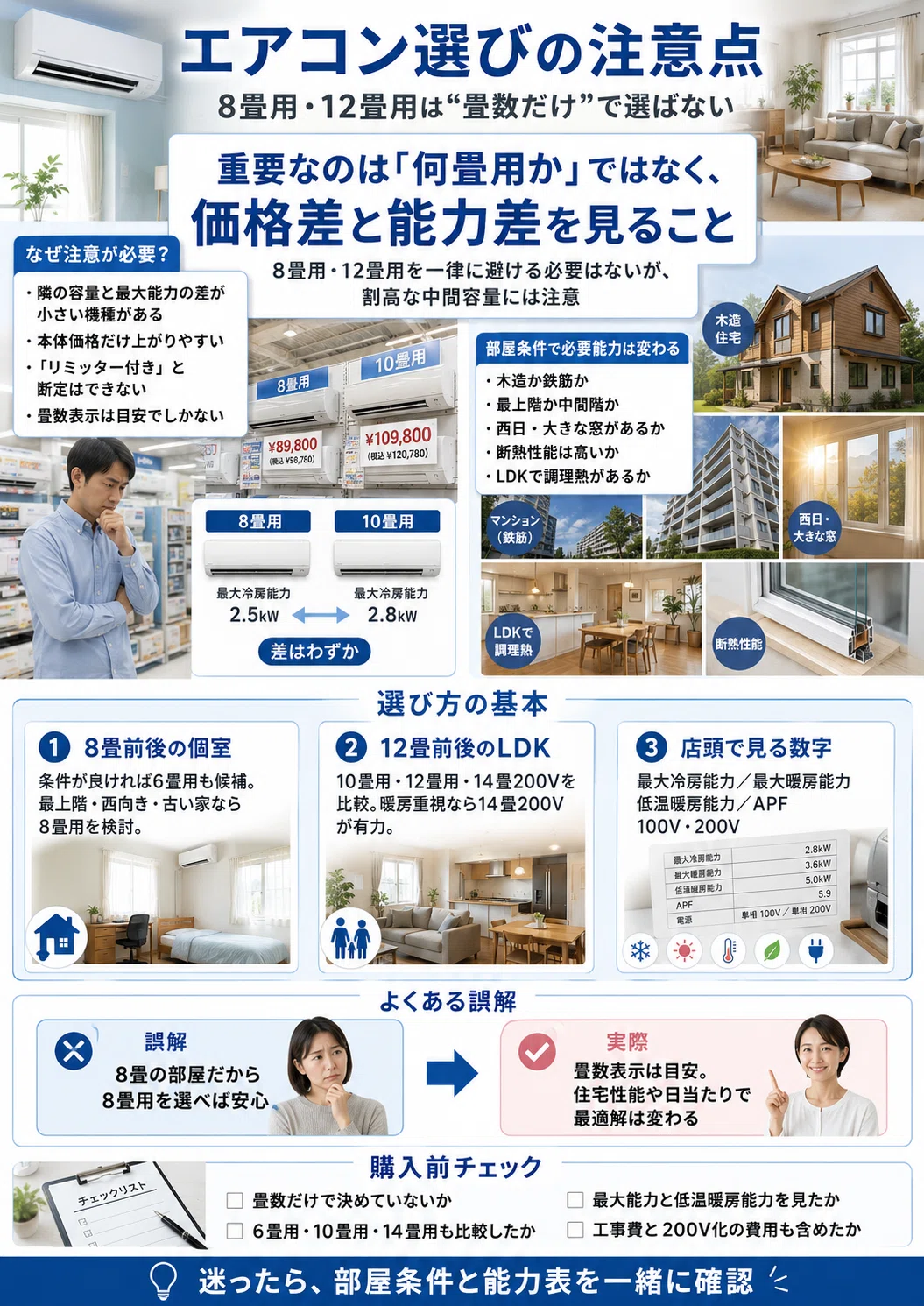 エアコンの8畳用・12畳用は買わない方がいい？ 「部屋の広さ」だけで 