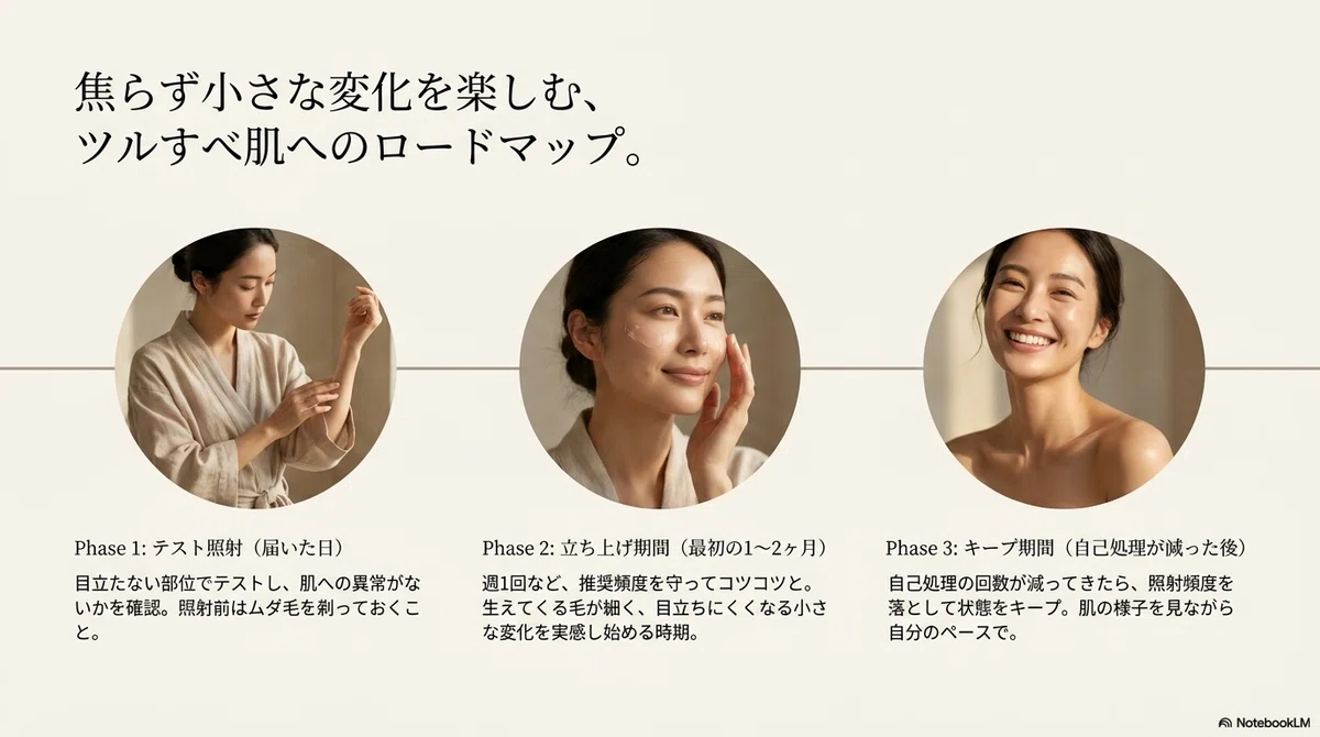 家庭用脱毛器：肌にやさしく続けたい人に：フィリップス ルメア 7000の図解