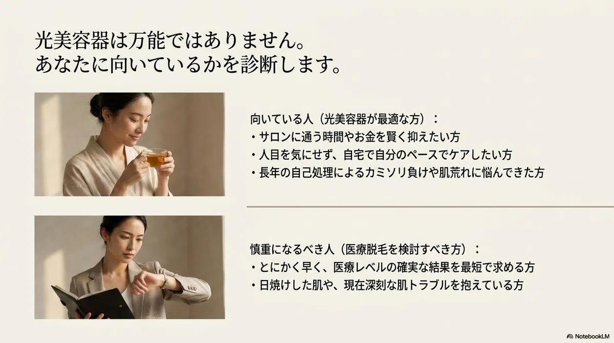 家庭用脱毛器：こんな人には光美容器が向いている