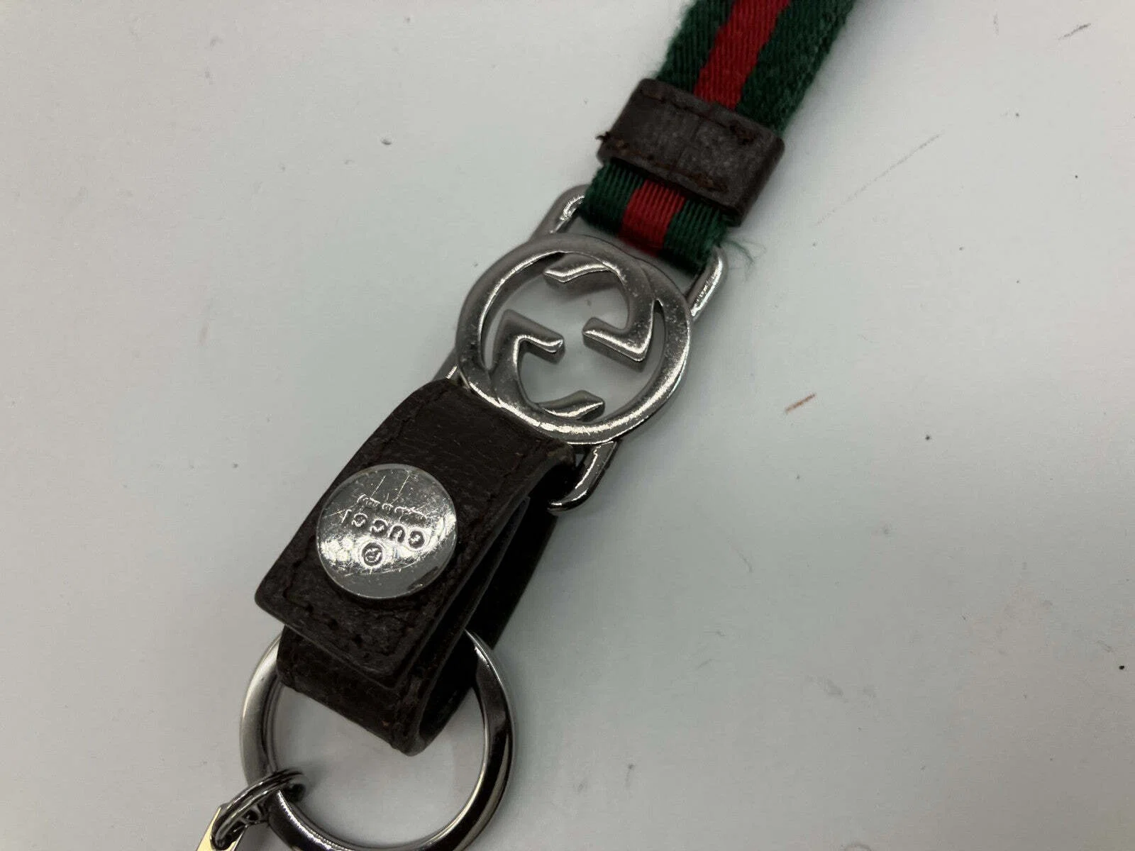 GUCCI Web Sherry Line Neck Strap Phone Holder Keychain GG Italy