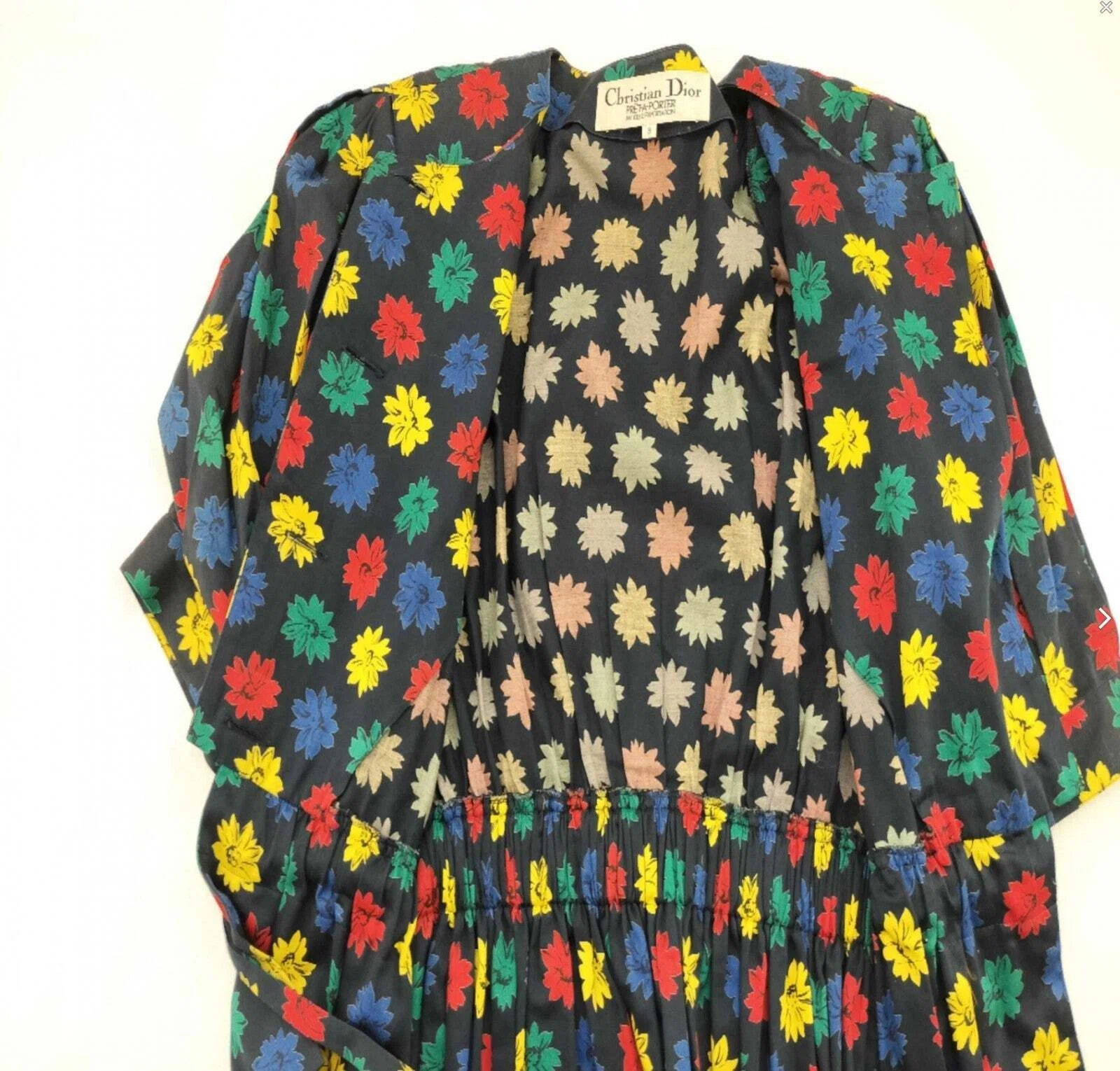 Christian Dior Vintage Floral Peplum Skirt Suit Set Cotton Size 9