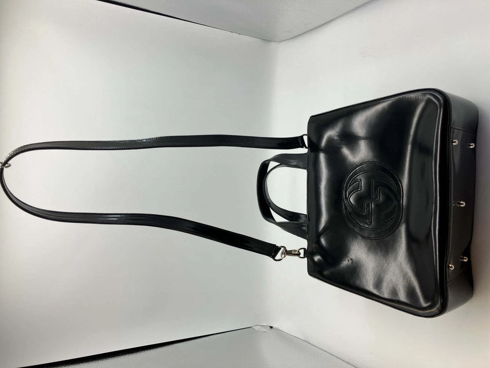 Gucci Interlocking G Black Patent Leather 2Way Shoulder Hand Bag