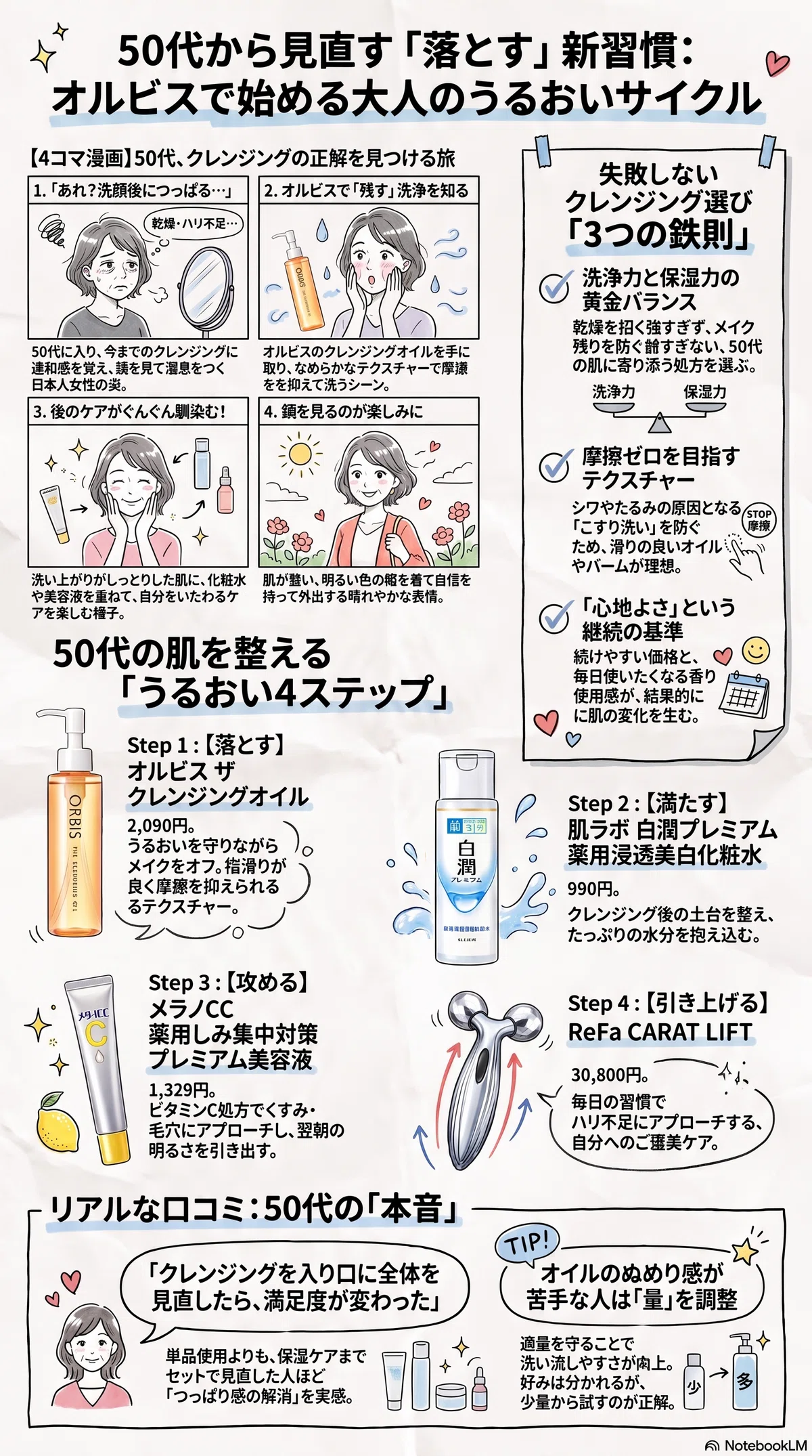 50代の肌の要点をまとめたインフォグラフィック
