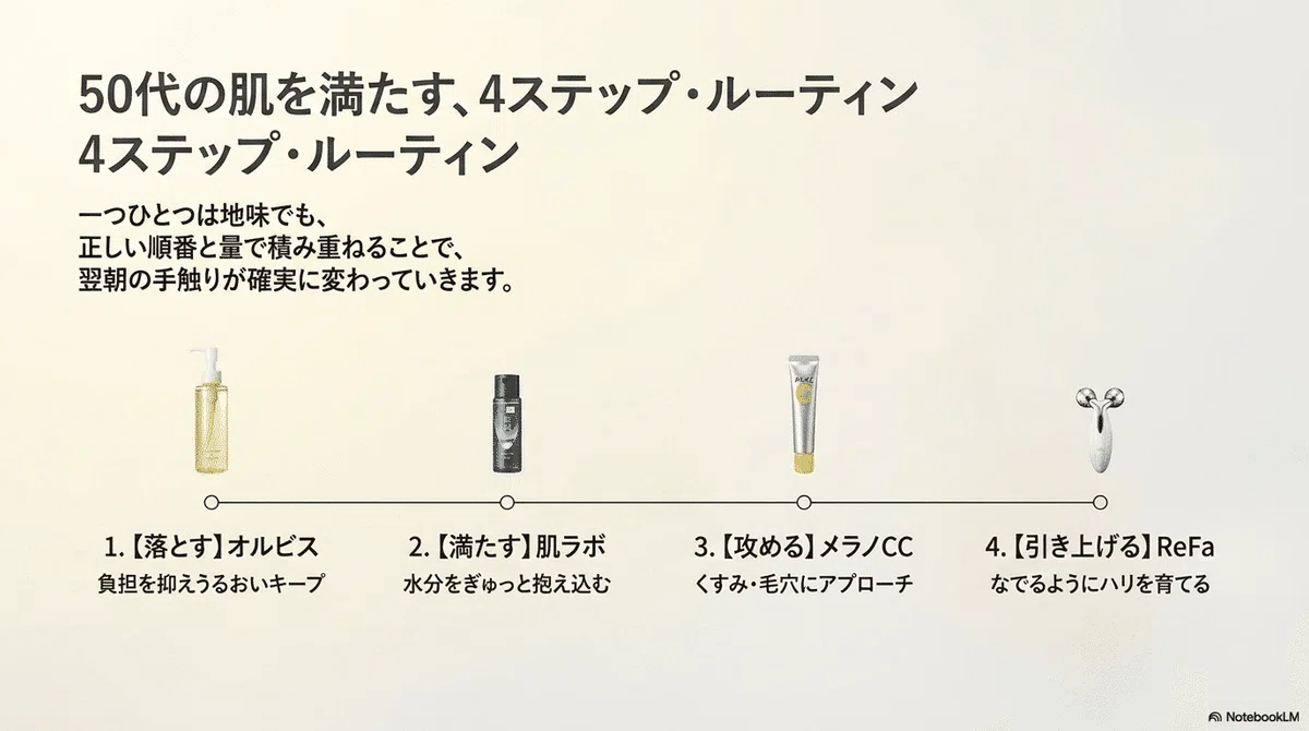 50代の肌:クレンジングの後にこそ差がつく、うるおいの土台づくりの図解(その2)
