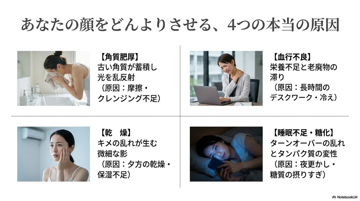 肌のくすみ:私の顔がくすんで見えていた本当の原因の図解