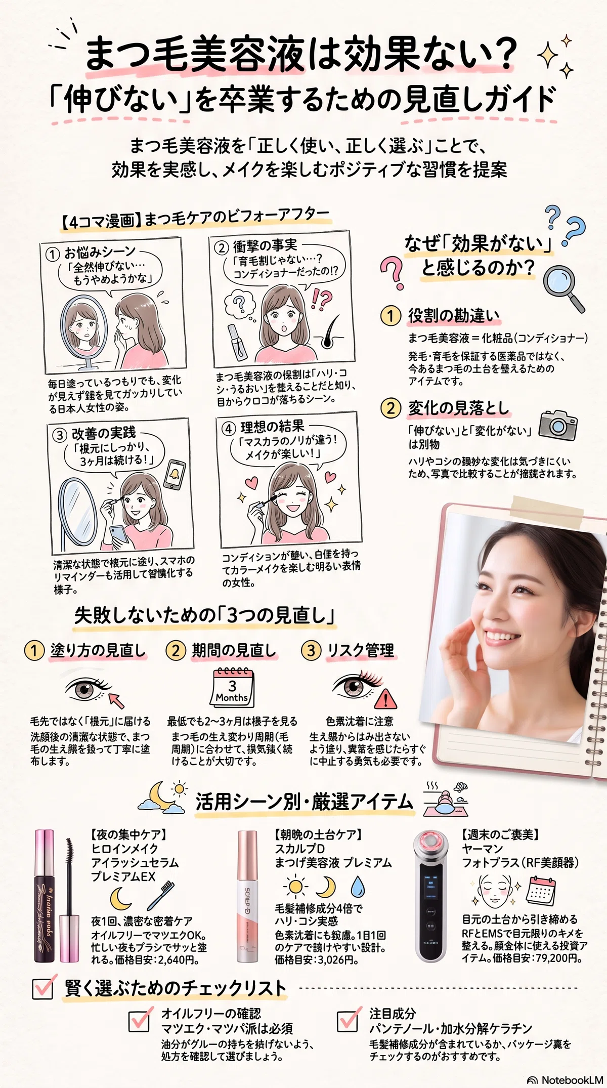 まつ毛美容液の要点をまとめたインフォグラフィック