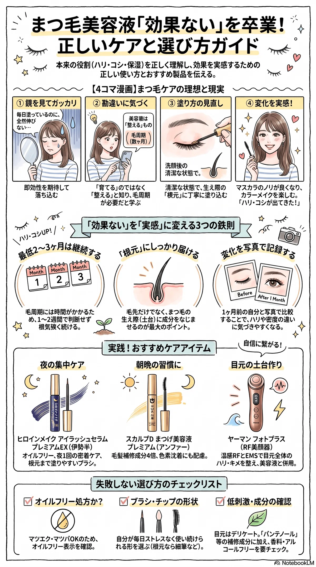 まつ毛美容液の要点をまとめたインフォグラフィック