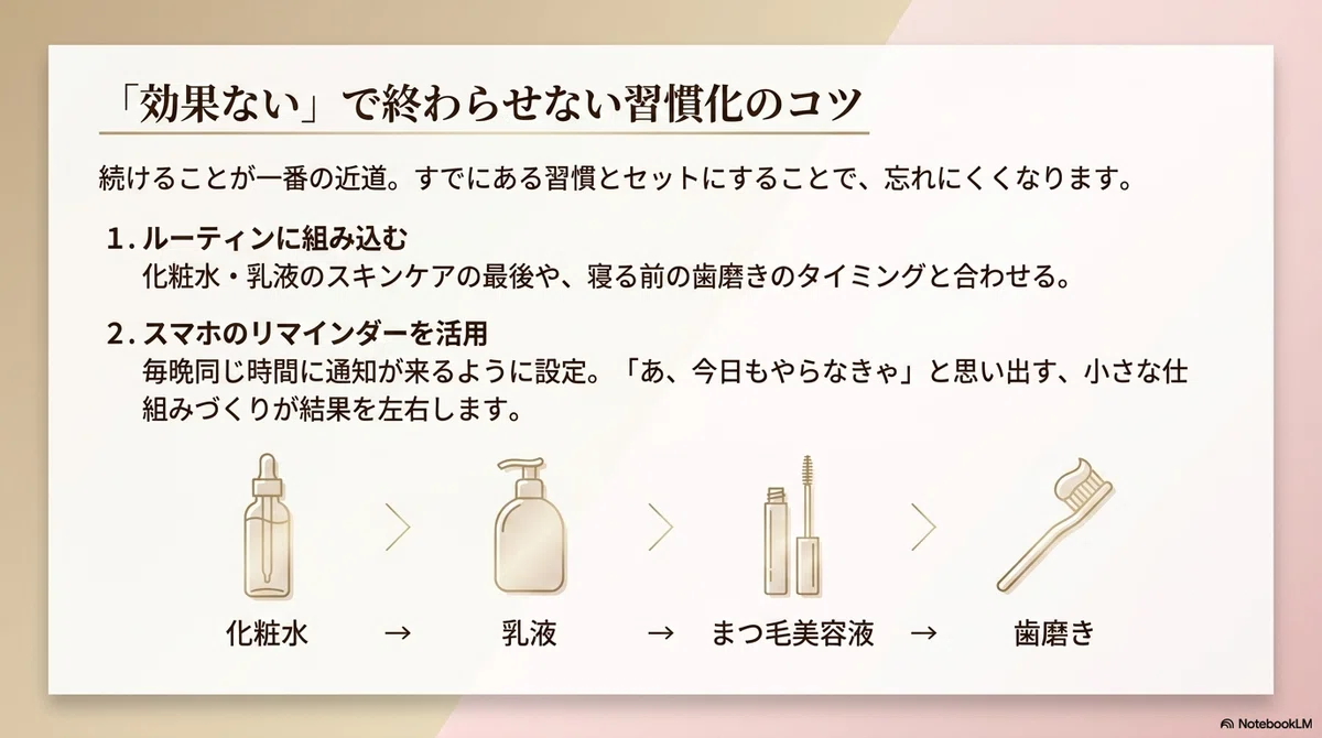 まつ毛美容液:続けるための小さな工夫の図解
