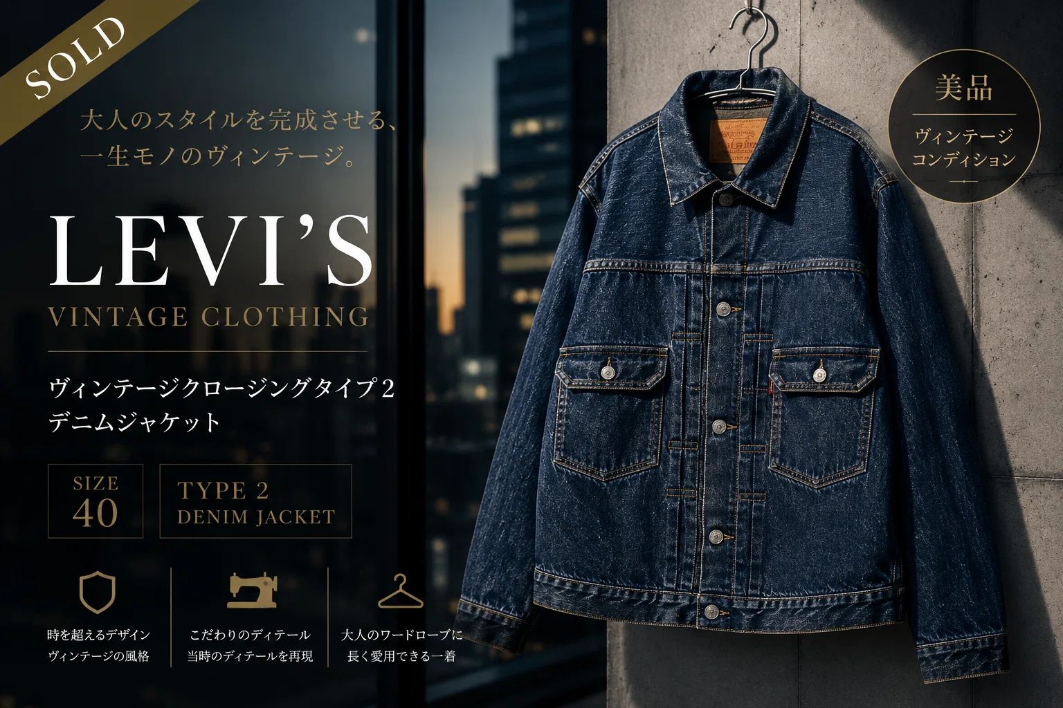 ✨美品✨ リーバイスヴィンテージクロージングタイプ2デニムジャケット サイズ40 メルカリ物販】リーバイスヴィンテージクロージング（LVC）タイプ2