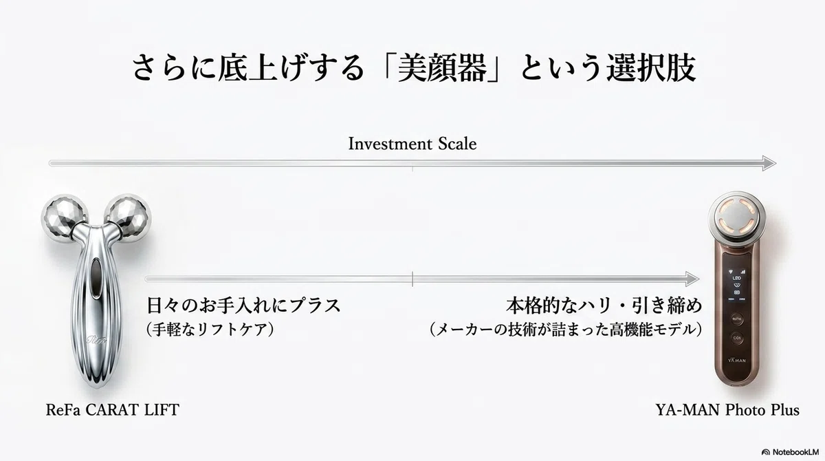 乾燥肌：さらに肌を底上げしたいなら、美顔器という選択肢の図解