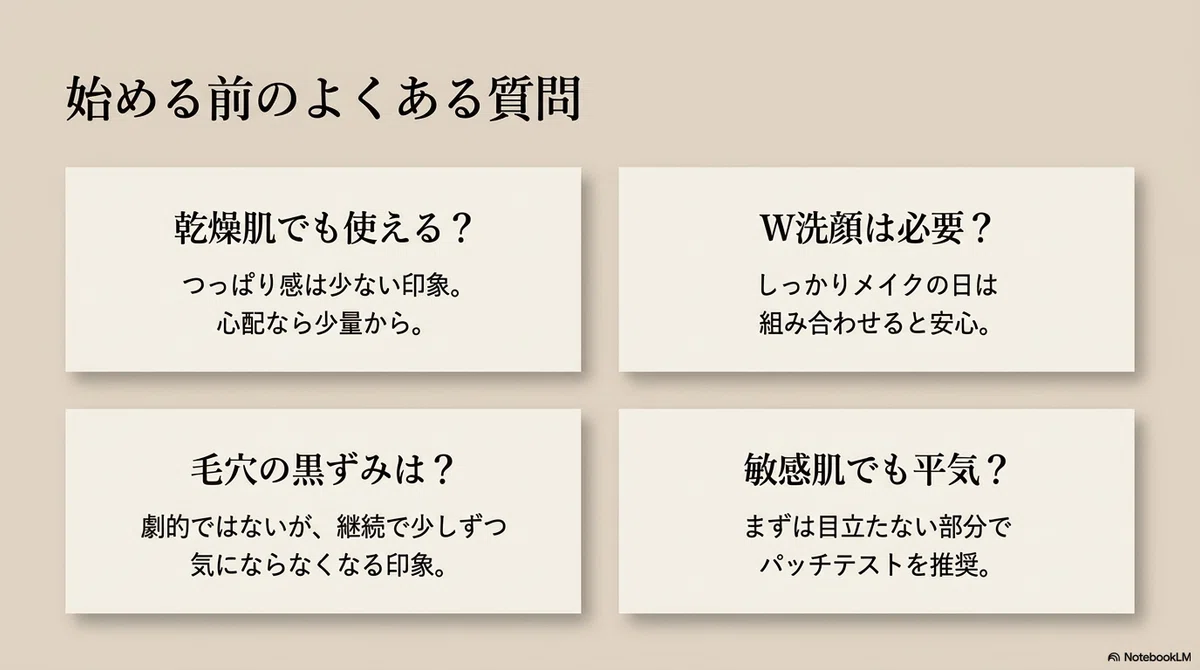 よくある質問｜乾燥肌が救われた?オルビス クレンジングオイルを1ヶ月の図解