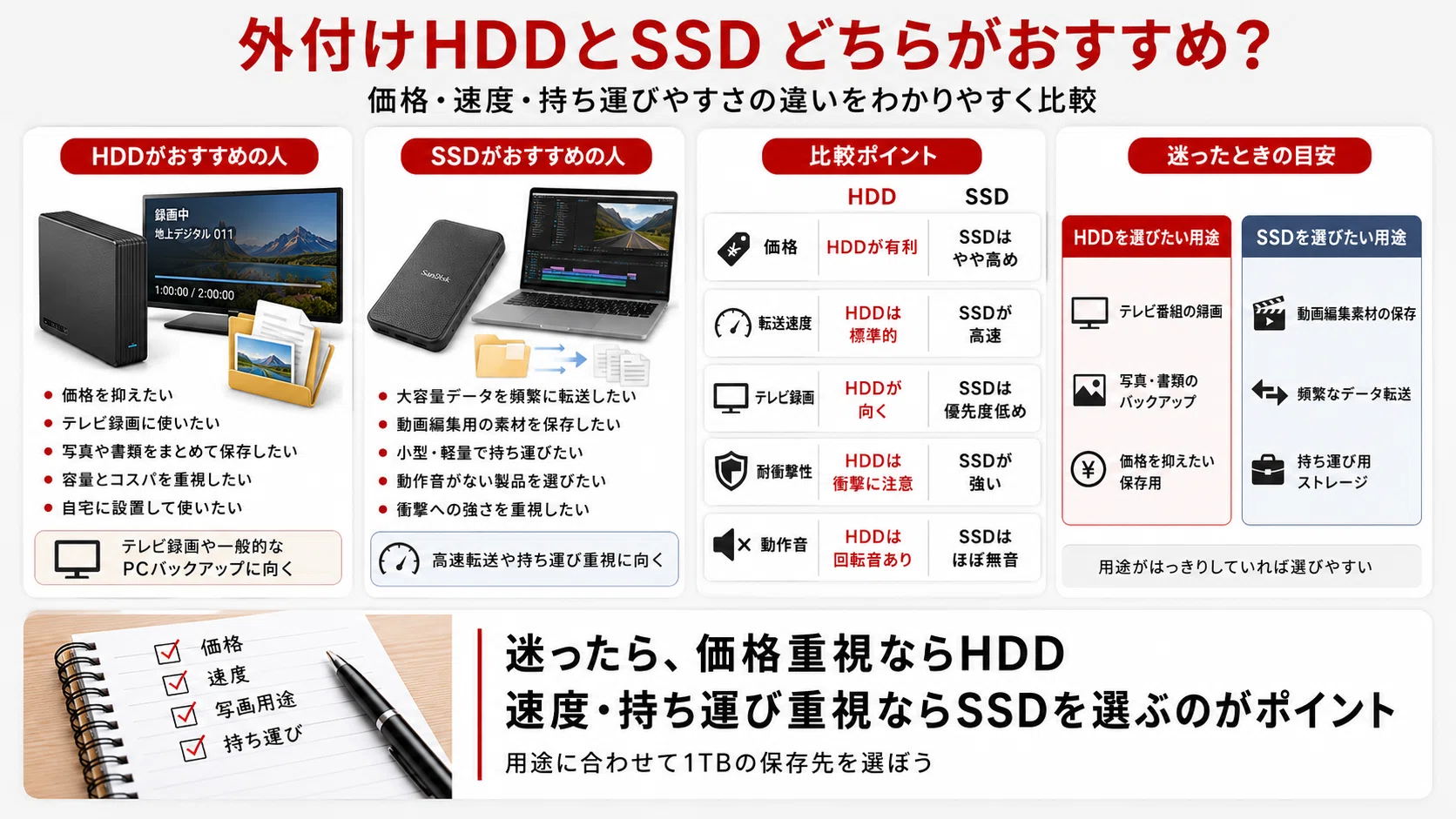 外付けHDD 1TBおすすめ8選｜テレビ録画・PCバックアップ・ポータブルを