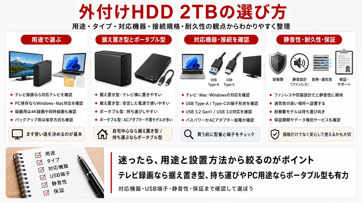 外付けHDD 2TBおすすめ12選｜テレビ録画・PC・ポータブル別に比較