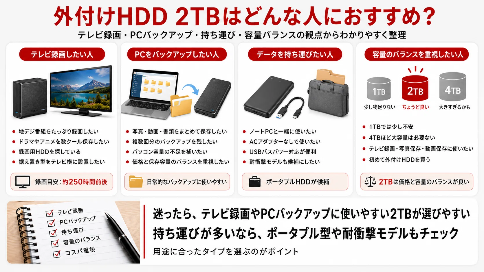 外付けHDD 2TBおすすめ12選｜テレビ録画・PC・ポータブル別に比較