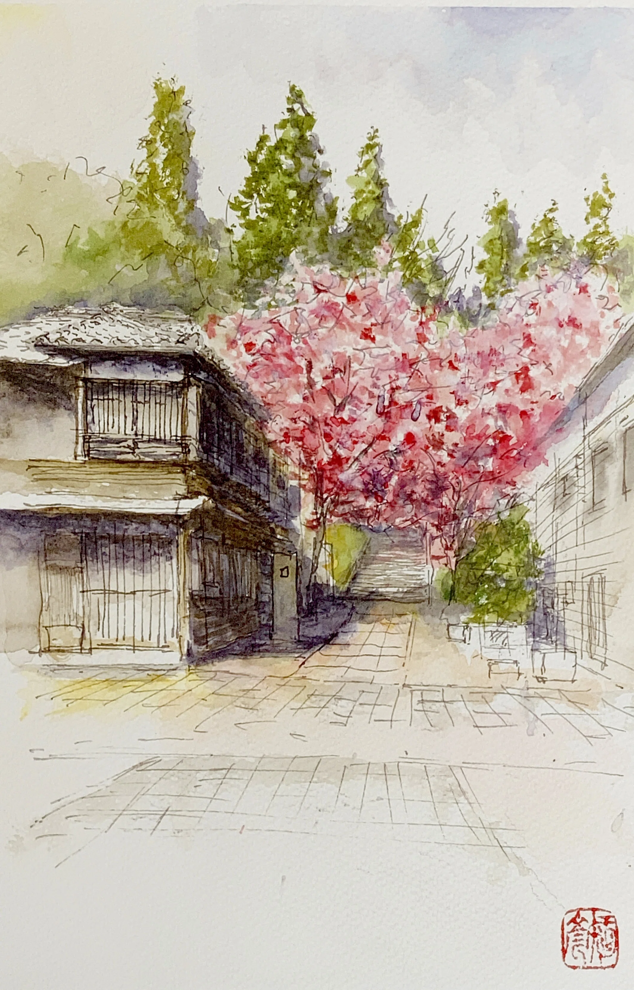 水彩画181】聞名寺、八尾、富山 ｜tatatotoya