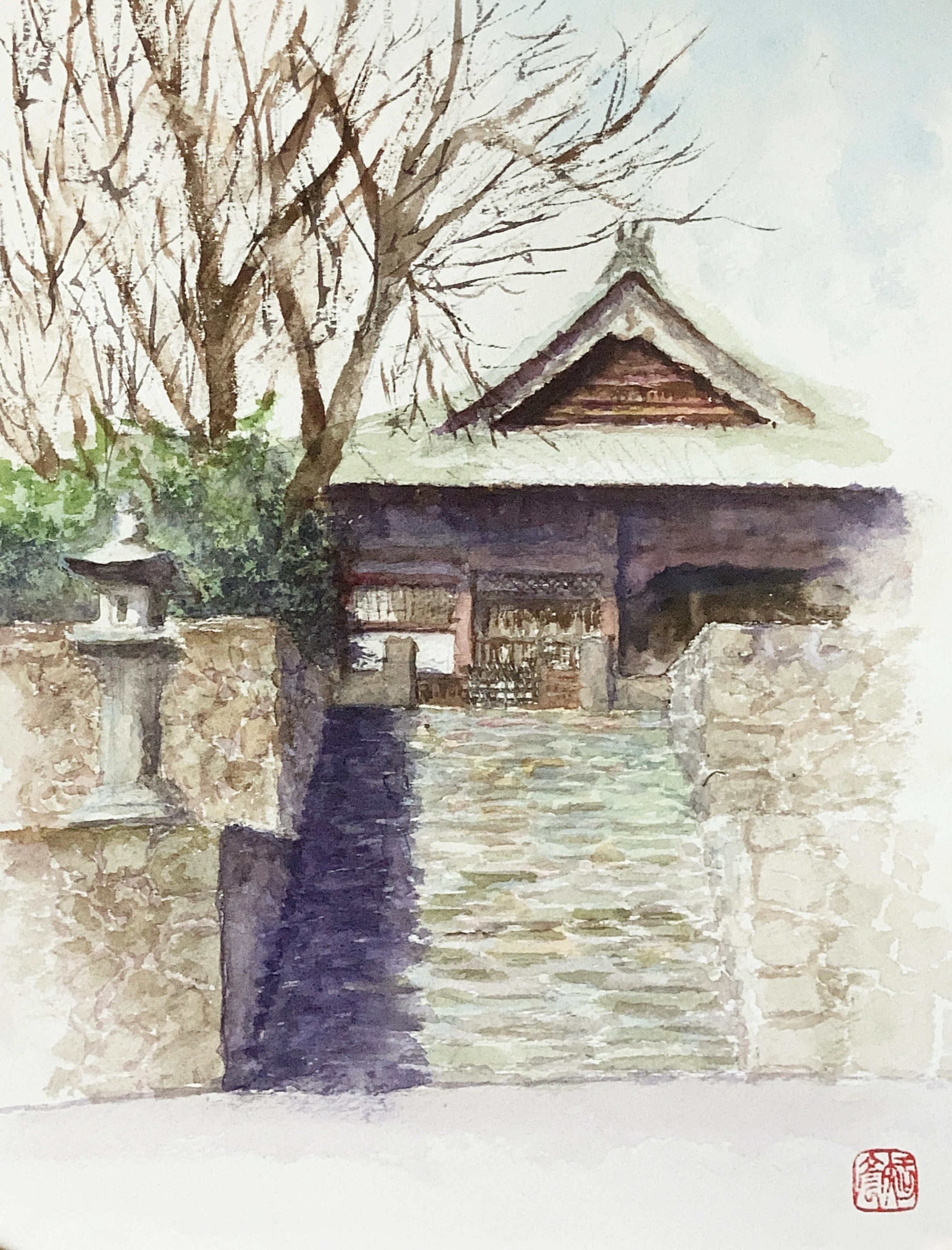 水彩画181】聞名寺、八尾、富山 ｜tatatotoya