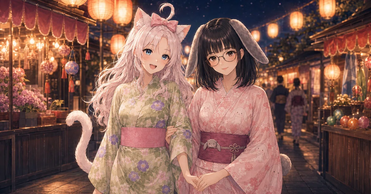 せなちゃんとMarie、ケモミミお揃いで仲良く腕組み🐱🐰