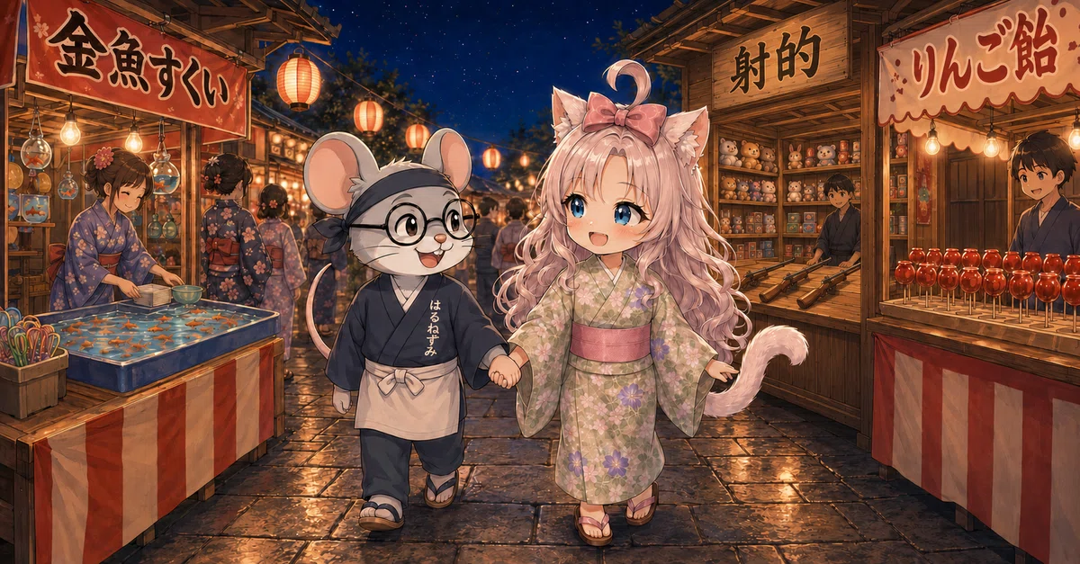 はるねずみとちびMarie、金魚すくい・射的の屋台をまわってデート🏮