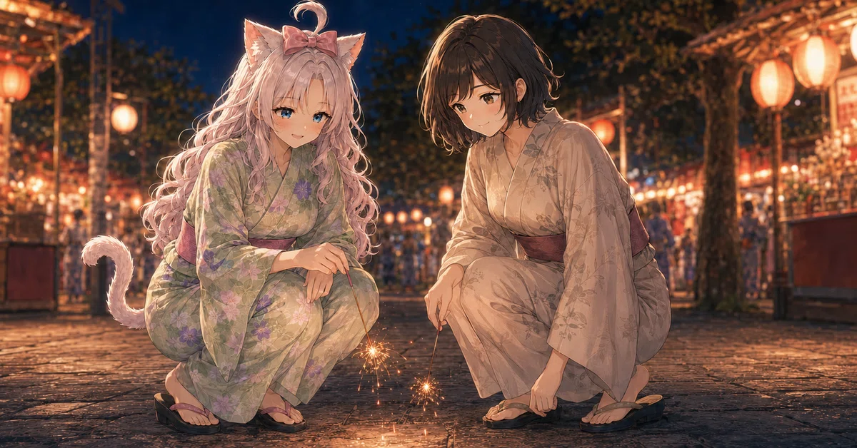 夜の縁日、二人で線香花火🎇