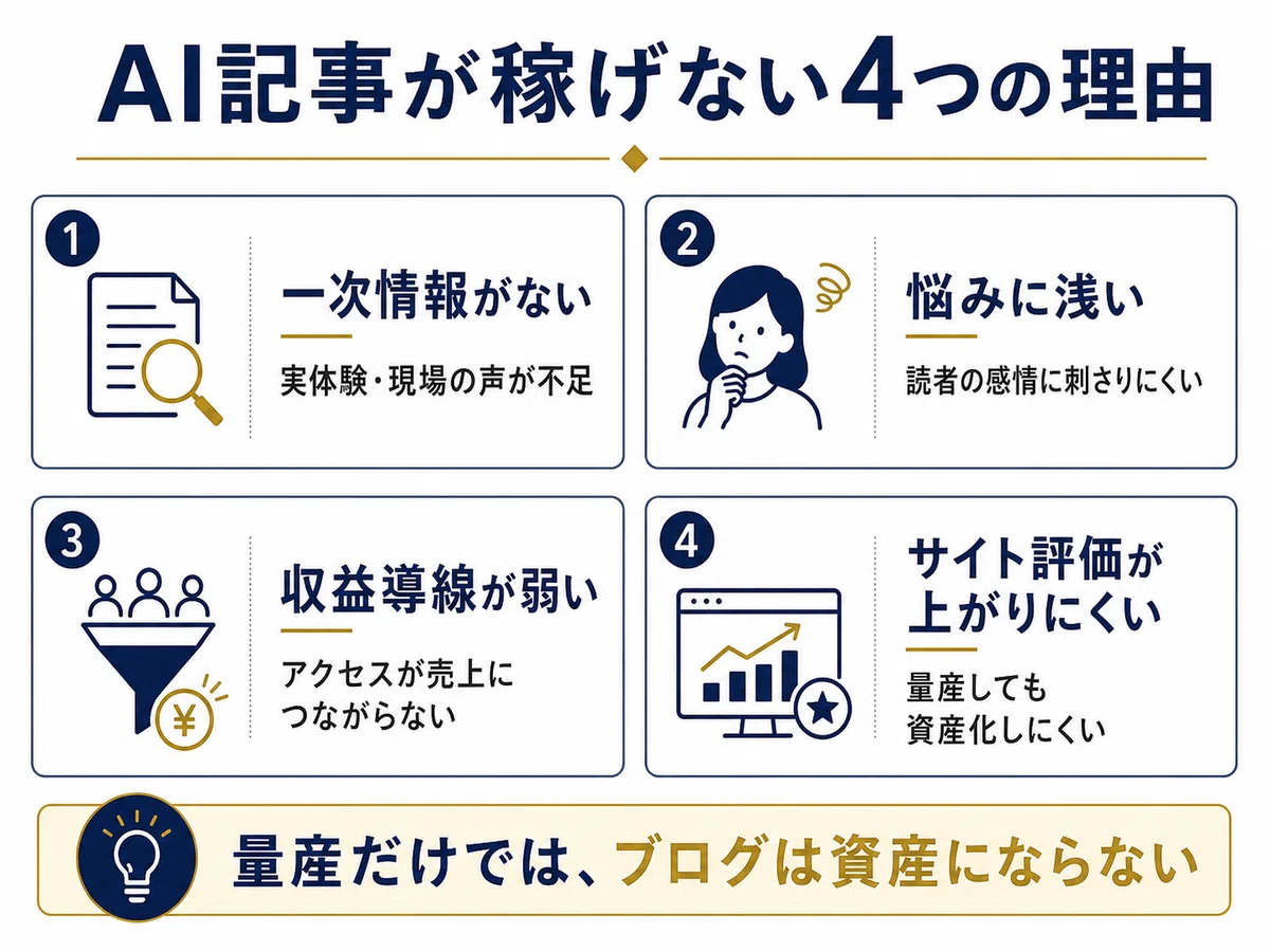ChatGPTでブログ記事を100本作っても稼げない理由～AI副業の罠