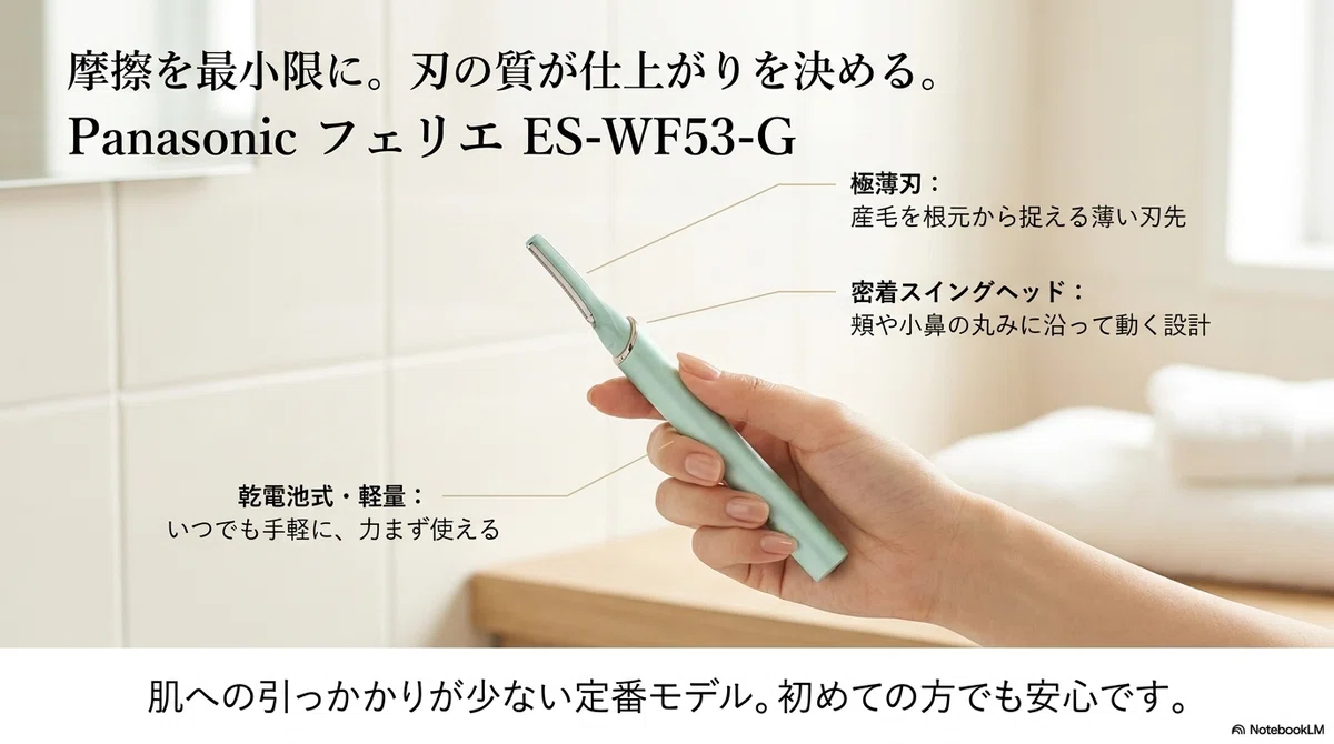 顔の産毛処理:私が選んだフェイスシェーバー:パナソニック フェリエ ES-WF53の図解