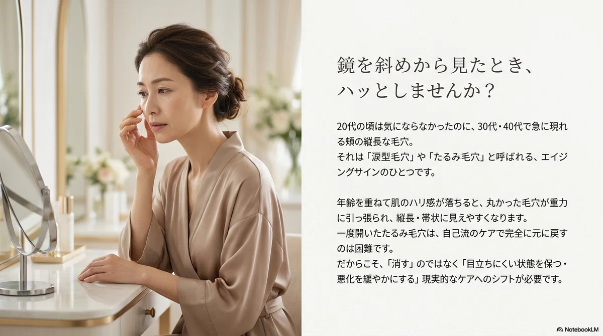 頬の涙型毛穴・たるみ毛穴:頬の毛穴が「縦長」に見えるのはなぜか