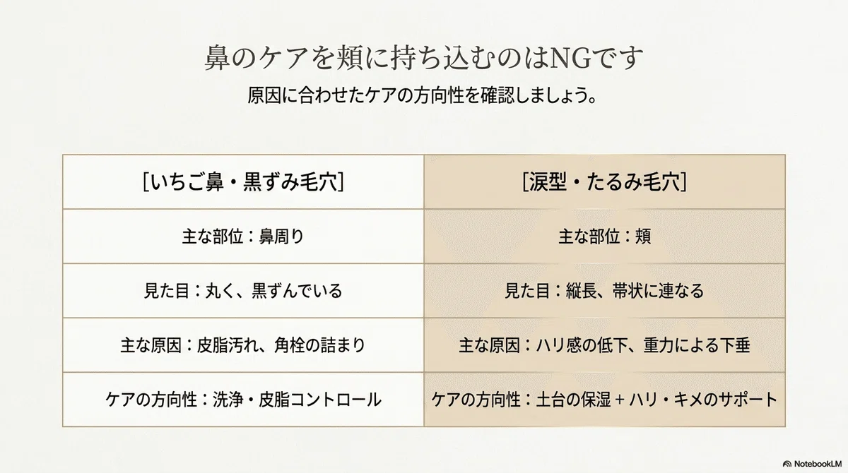 頬の涙型毛穴・たるみ毛穴:頬の毛穴が「縦長」に見えるのはなぜか(その2)