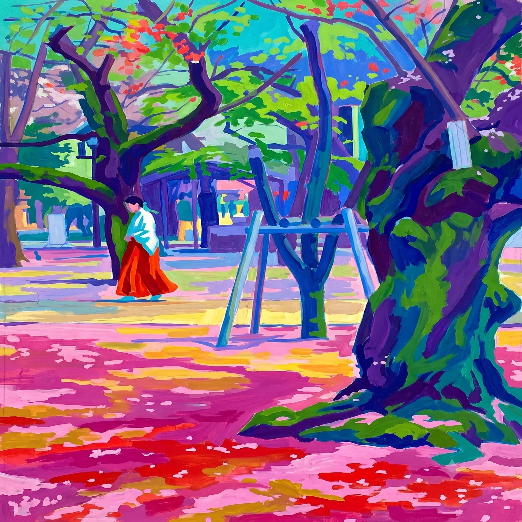AI画像生成:045]靖国神社 桜の絨毯:アクリル画:ACH-R3.0-MF:マティス