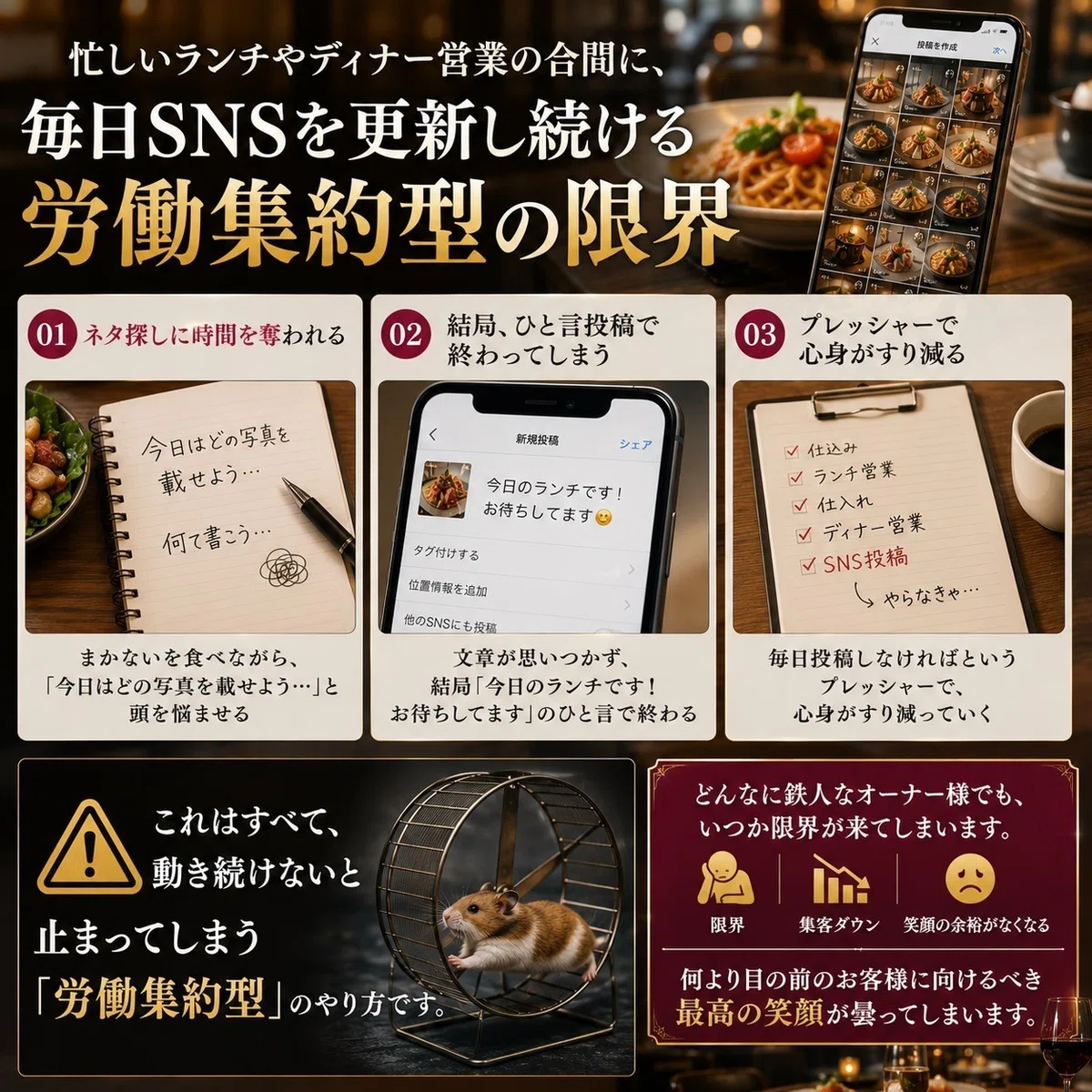 毎日SNSを更新し続ける労働集約型の限界の図解