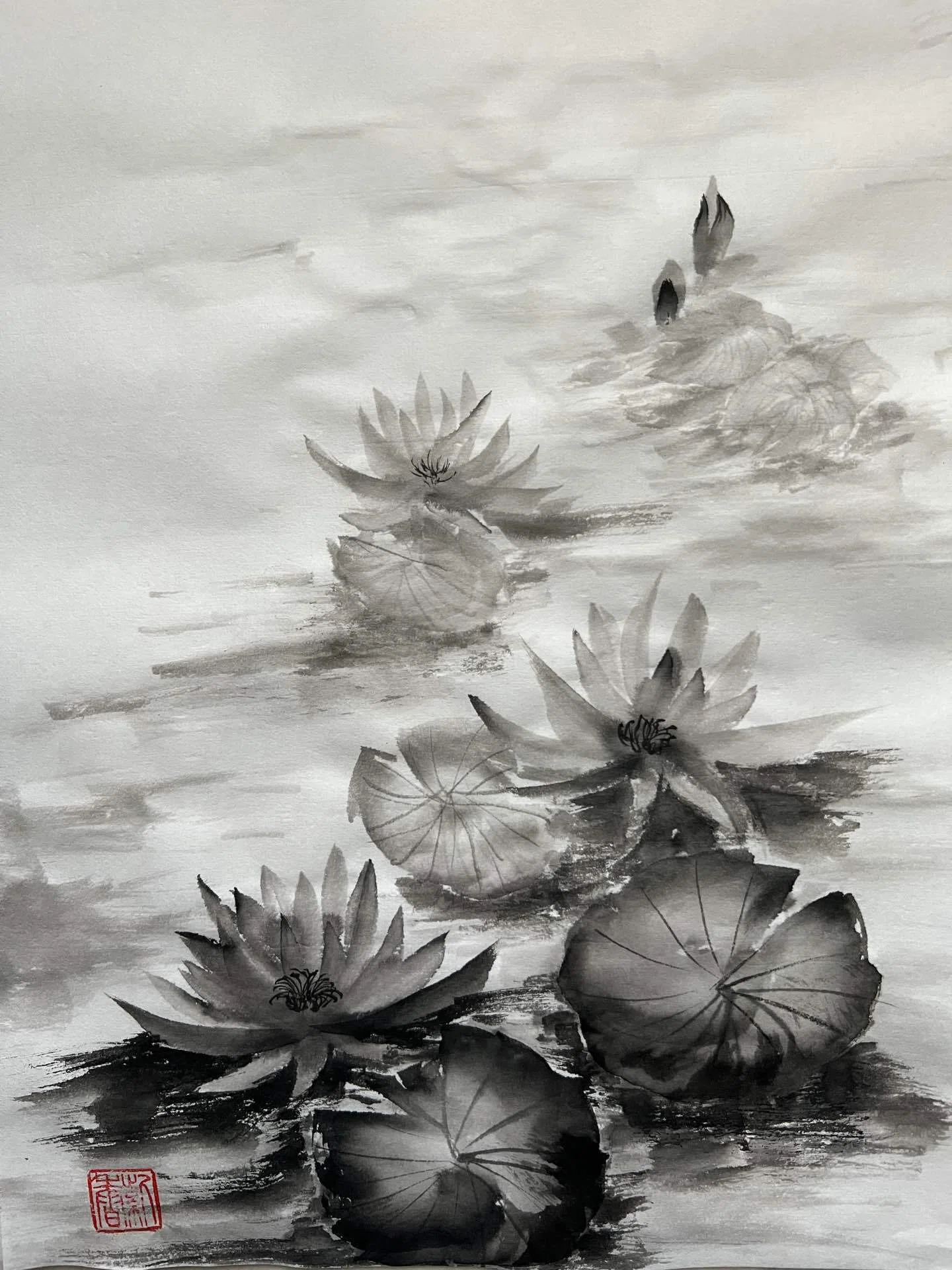 水墨画 睡蓮｜madokasora11