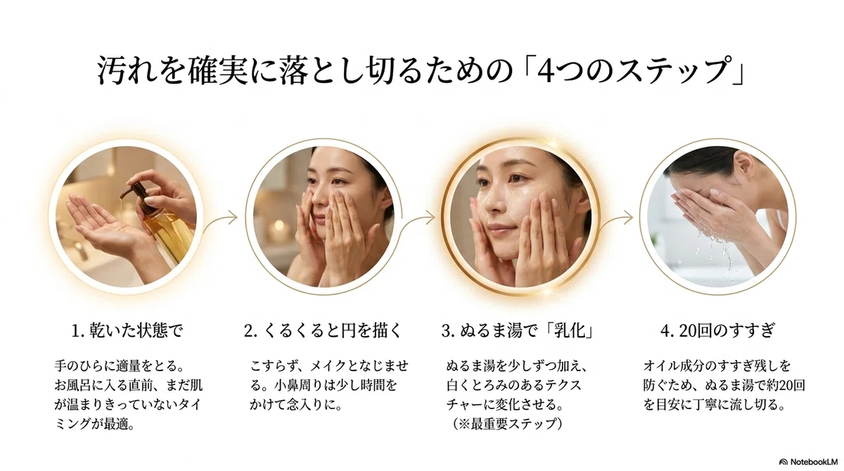 オルビス クレンジング：オルビス ザ クレンジングオイル 使い方の基本の図解