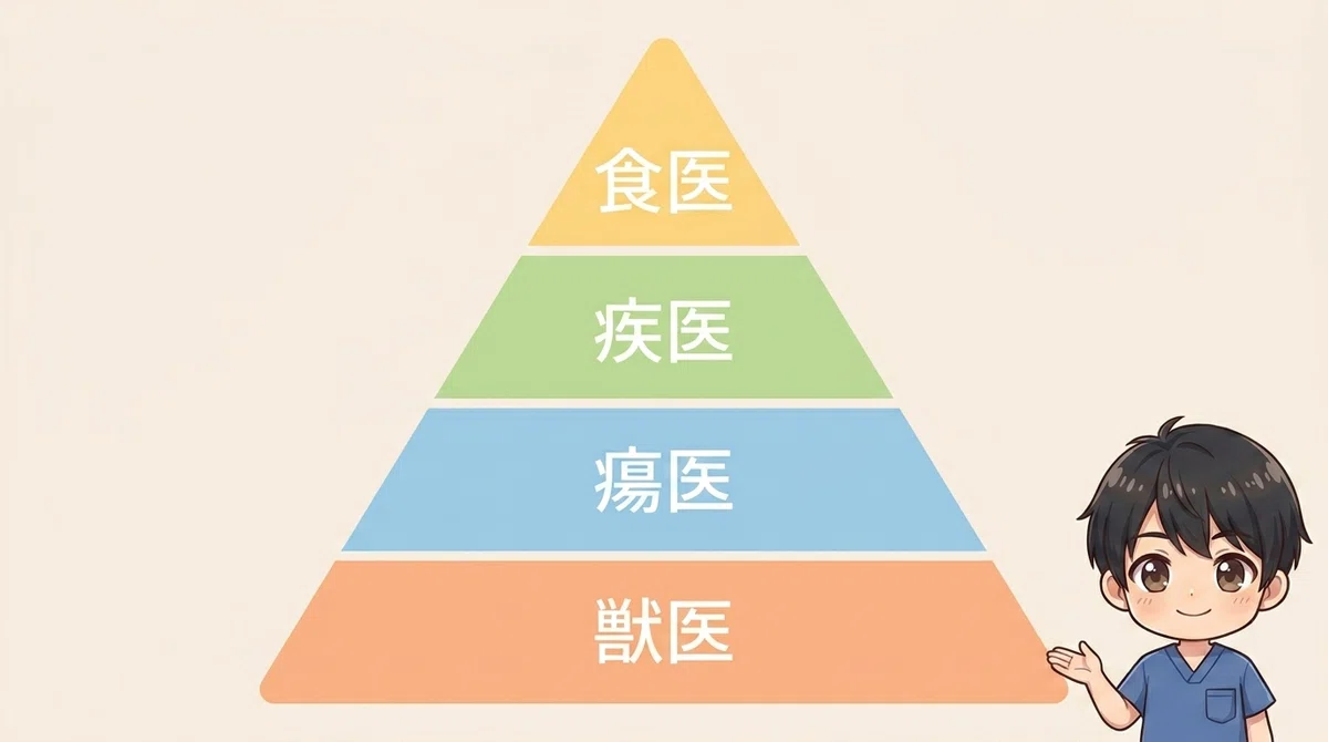 周礼の医者の序列。食医が筆頭に置かれた階層図