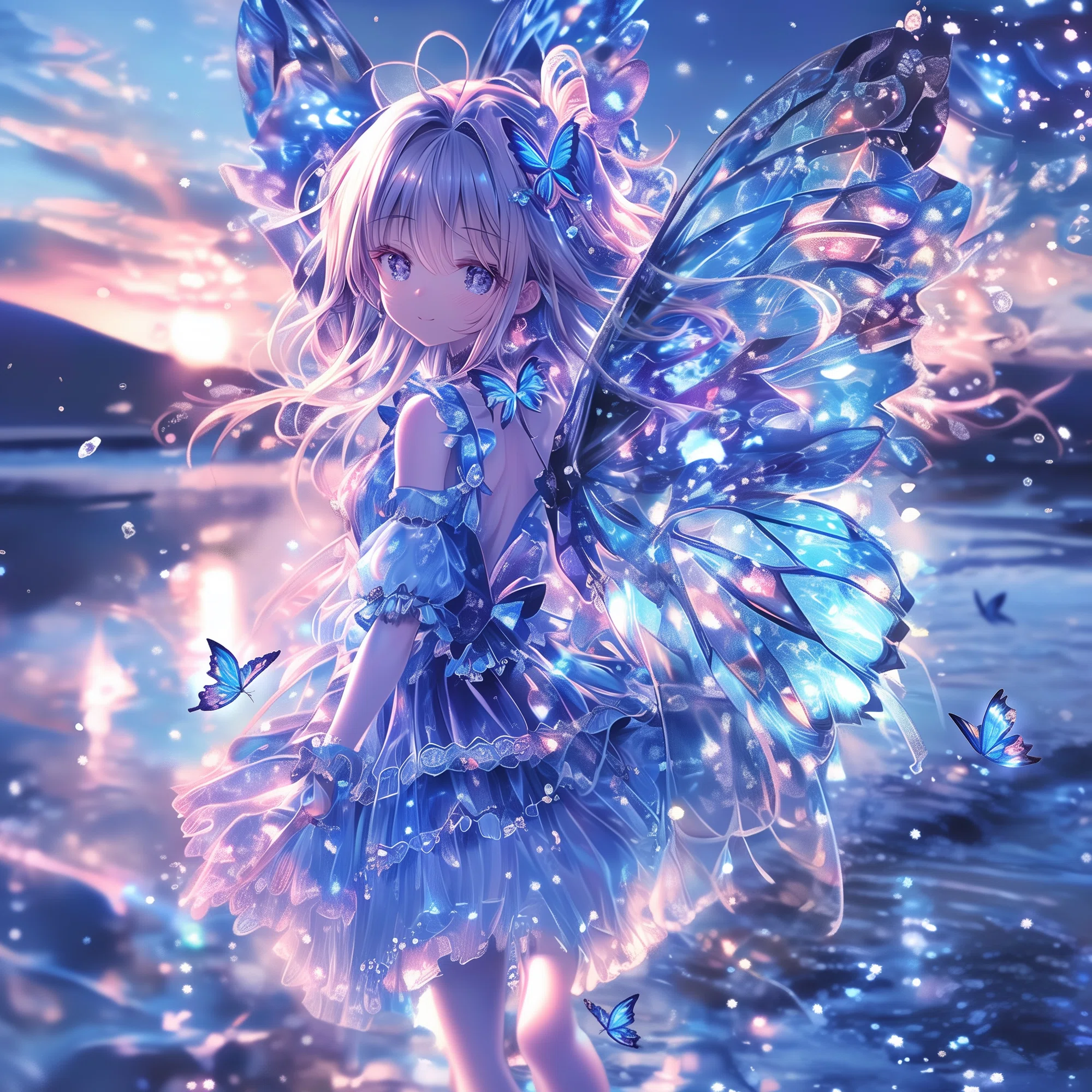 お値下げ❣️トロレアイト　蝶々の妖精　高さ14cm ① 今日の展示会｜朝は青い蝶の妖精、夜は白狼と月の森｜しゃるちゃん