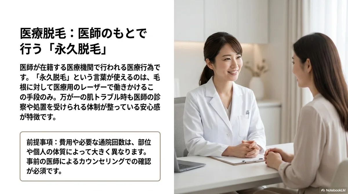 医療脱毛・サロン:医療機関で行う医療脱毛という選択肢の図解