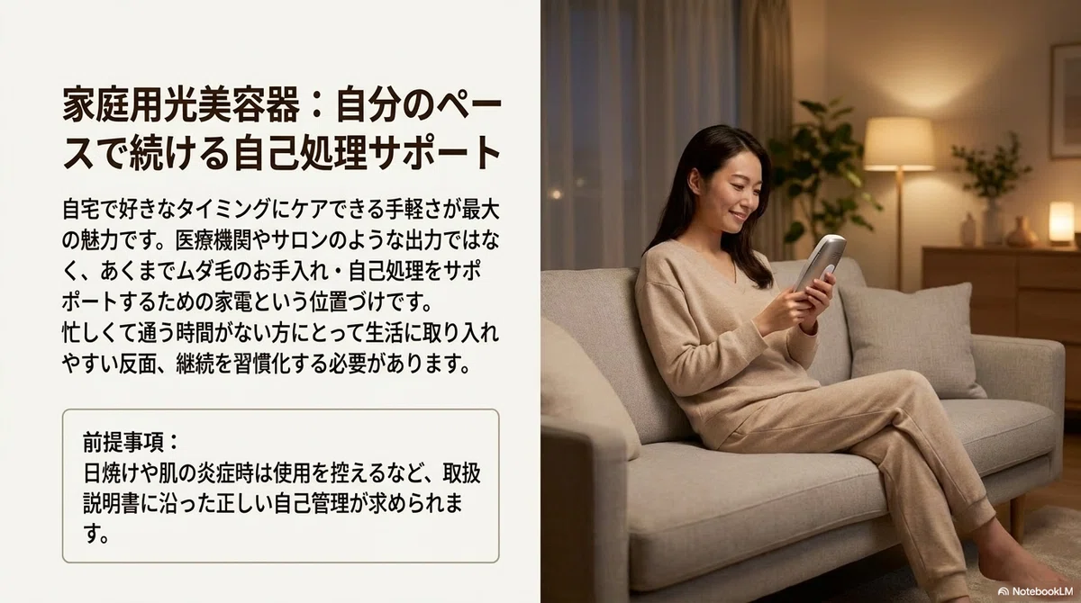 医療脱毛・サロン:自宅で使う家庭用光美容器という選択肢の図解