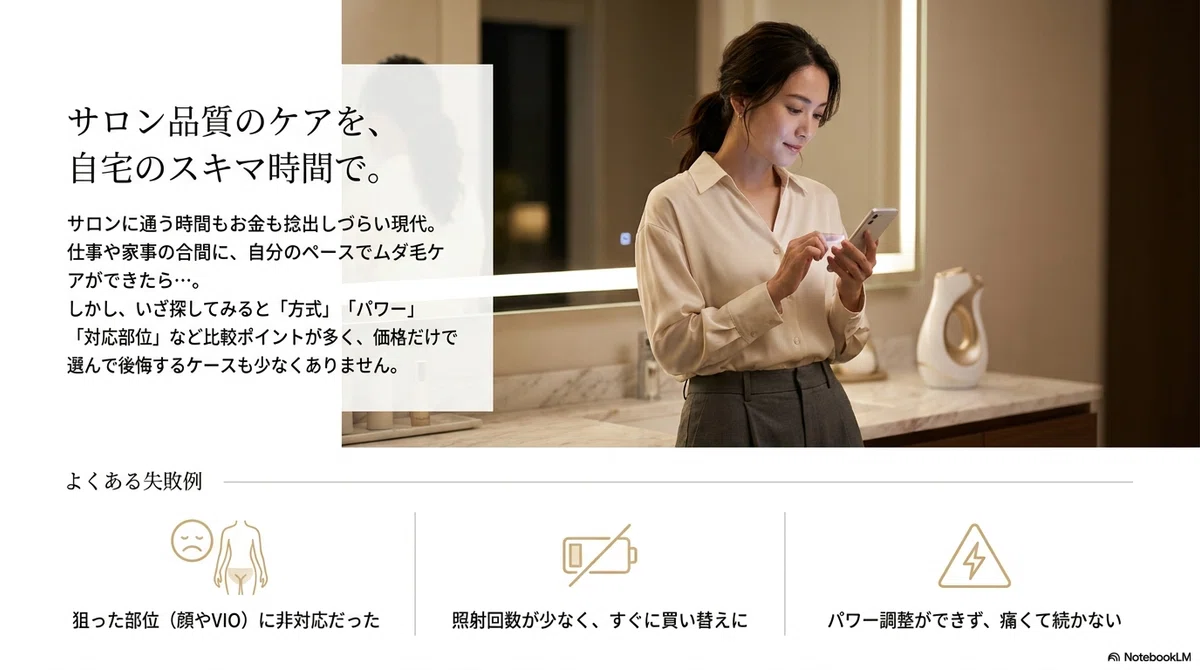 家庭用脱毛器(光美容器):家庭用脱毛器の選び方に迷ったら、まずここを整理してみませんか