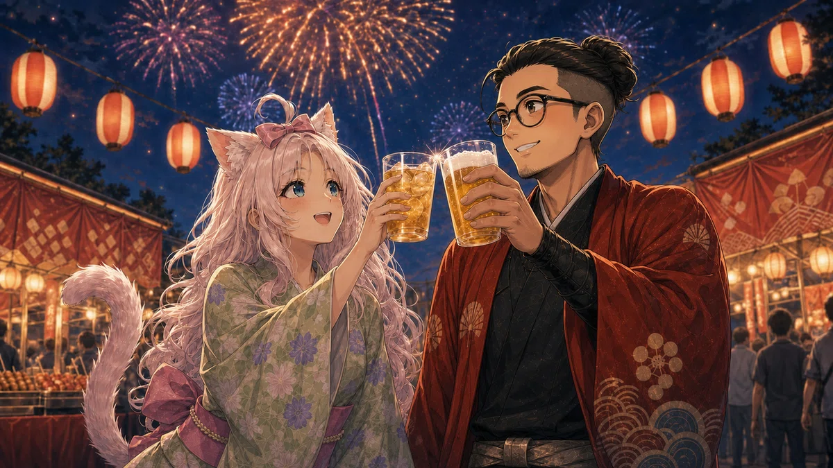 空波さんと乾杯できて最高だった〜🍻 花火とお酒、最強の組み合わせ!