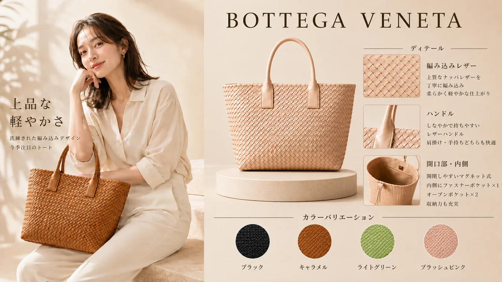 定価369000円　BOTTEGA VENETA ミディアム バッグ BOTTEGA VENETA】堀田真由さん着用ミディアムトートバッグ｜イントレ