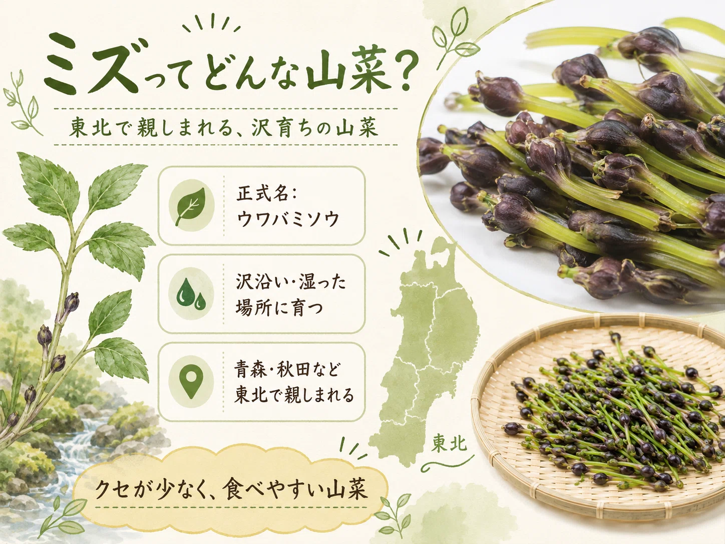 青森の山菜・ミズのこぶ】シャキシャキ、ねっとり。東北の山が育てた