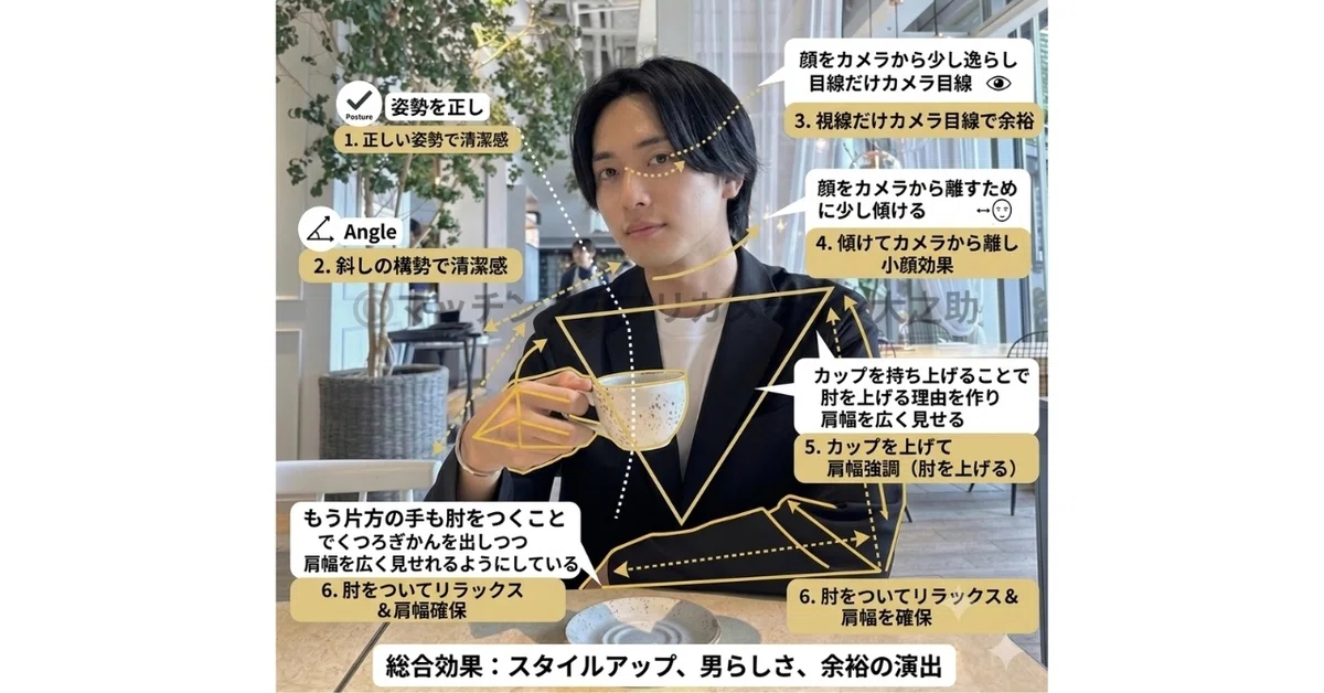マッチングアプリのプロフィール写真カフェでのポージング解説