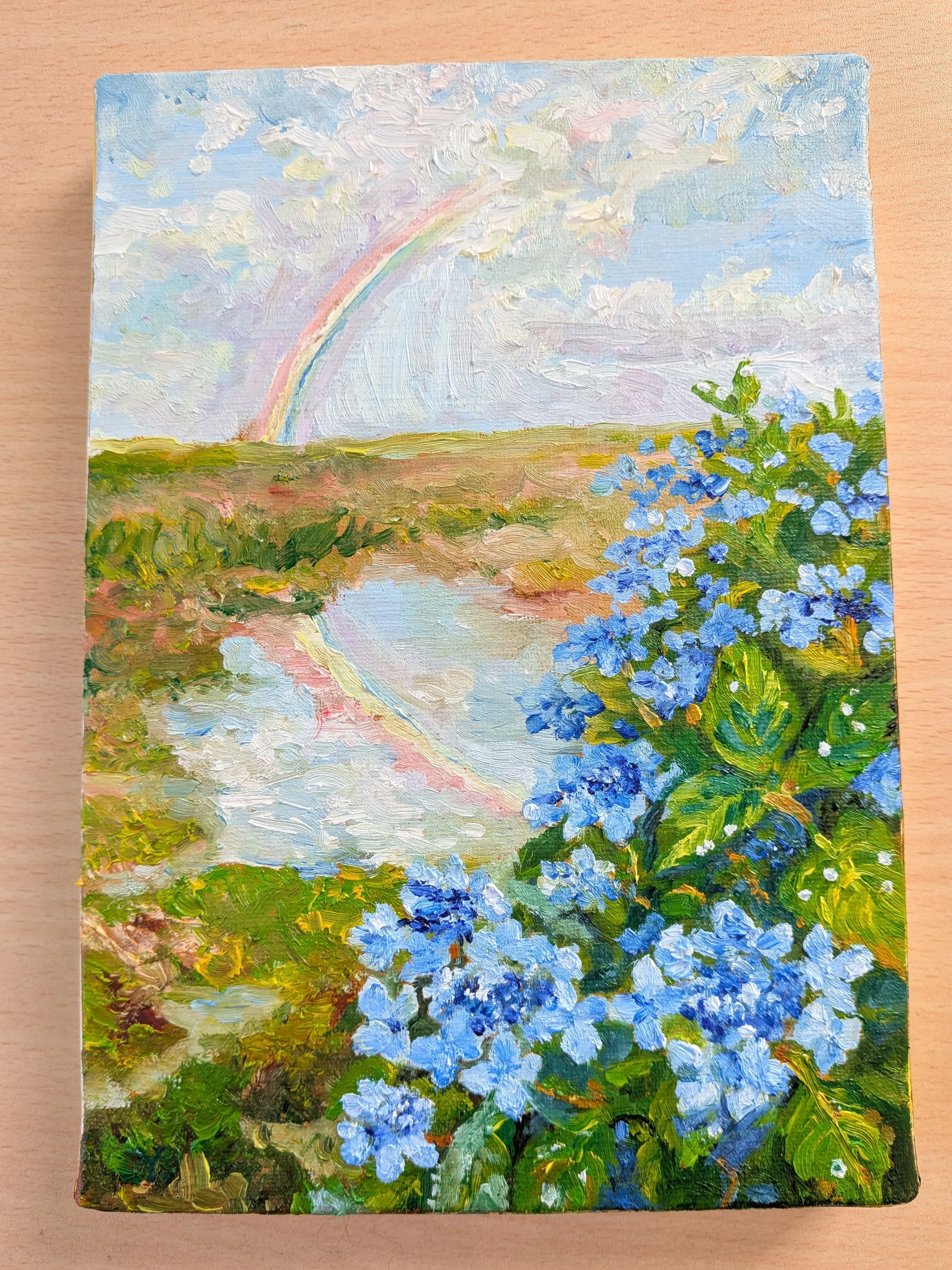 油絵日記｜空と地面の黄緑〜雨上がりの紫陽花〜｜いも / Y.｜画家